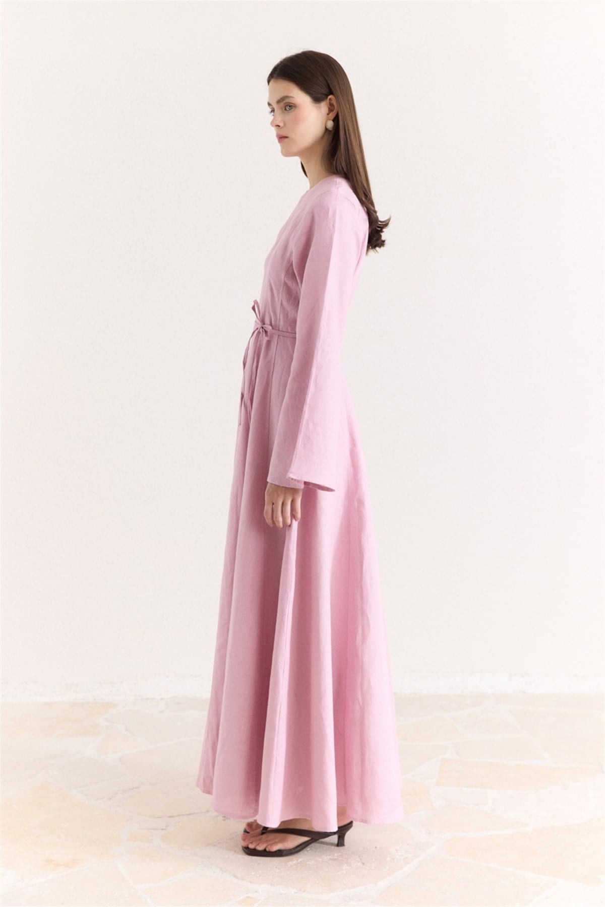 Siena Kloş Keten Elbise - Pembe