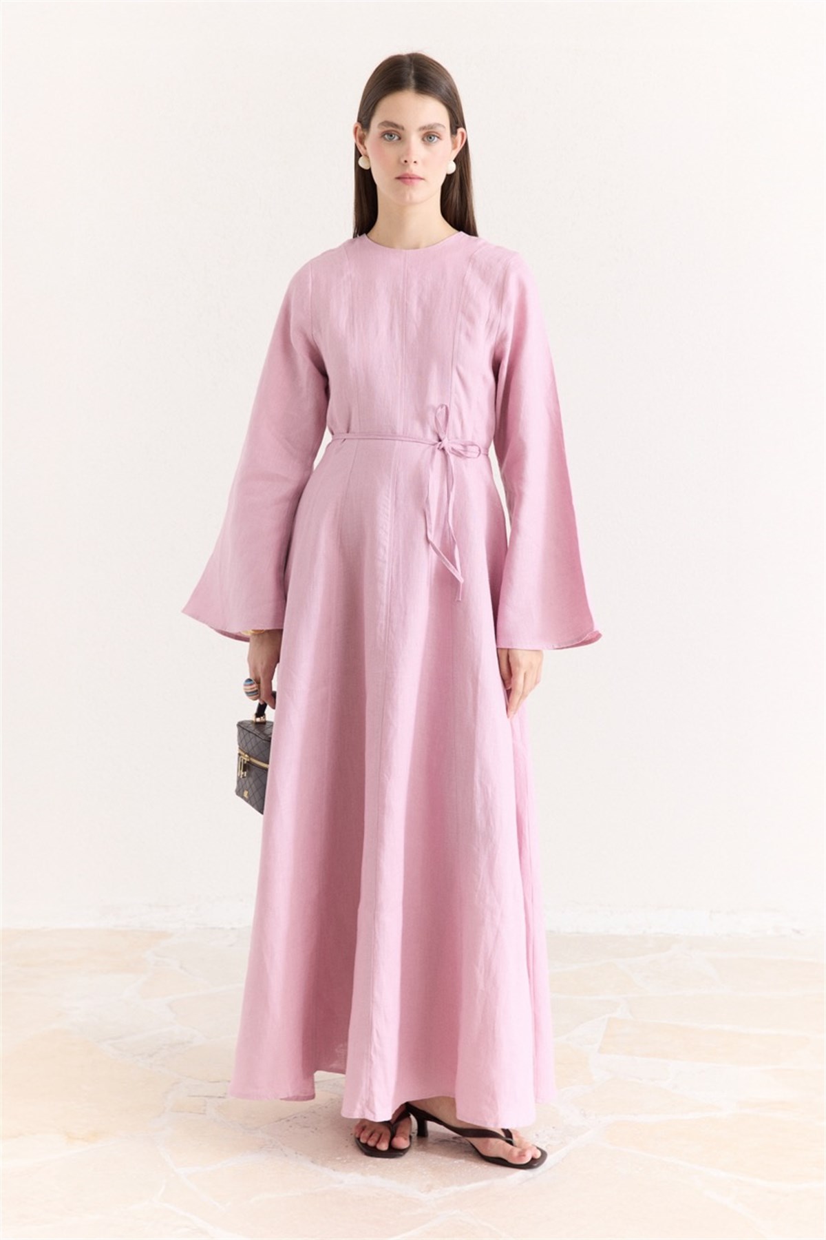 Siena Kloş Keten Elbise - Pembe