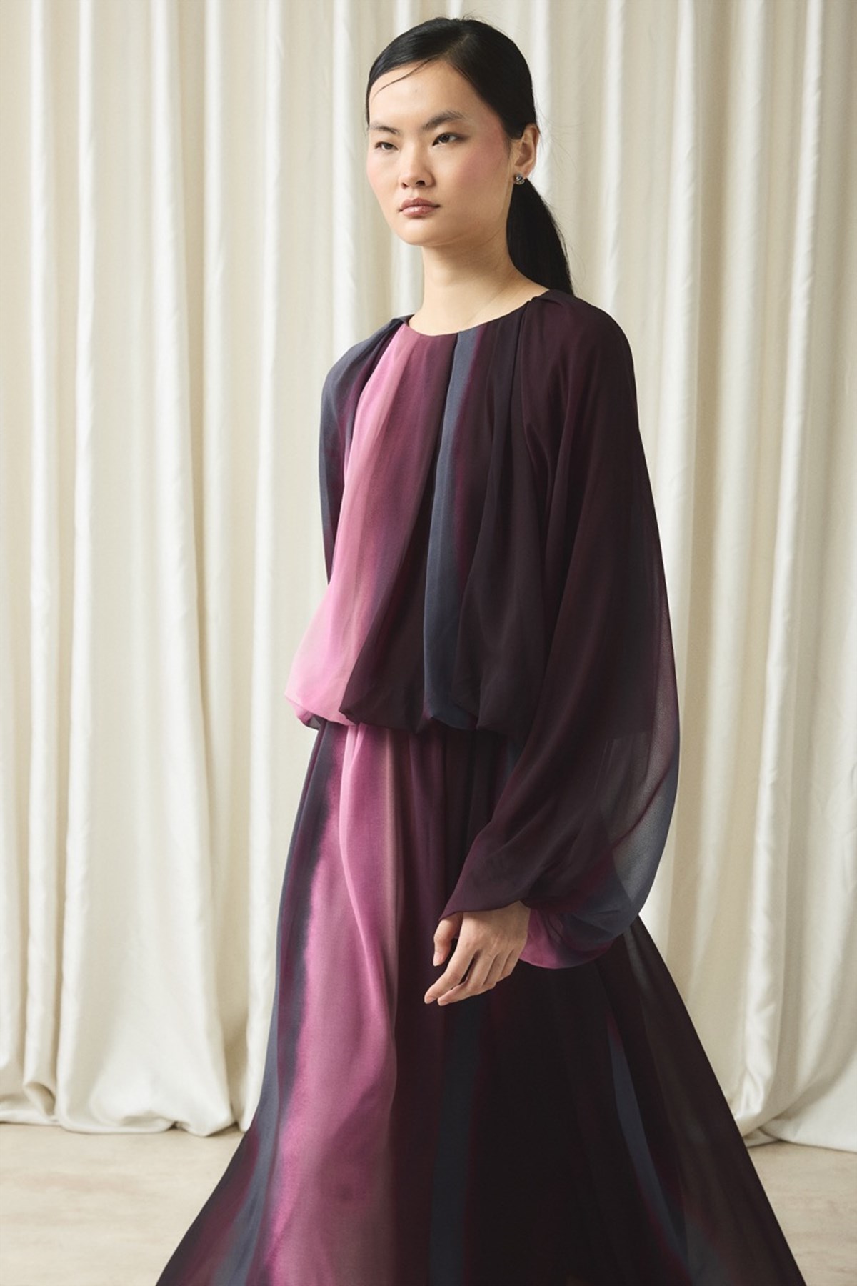 Şifon Baskılı Etek Takım - Bordo