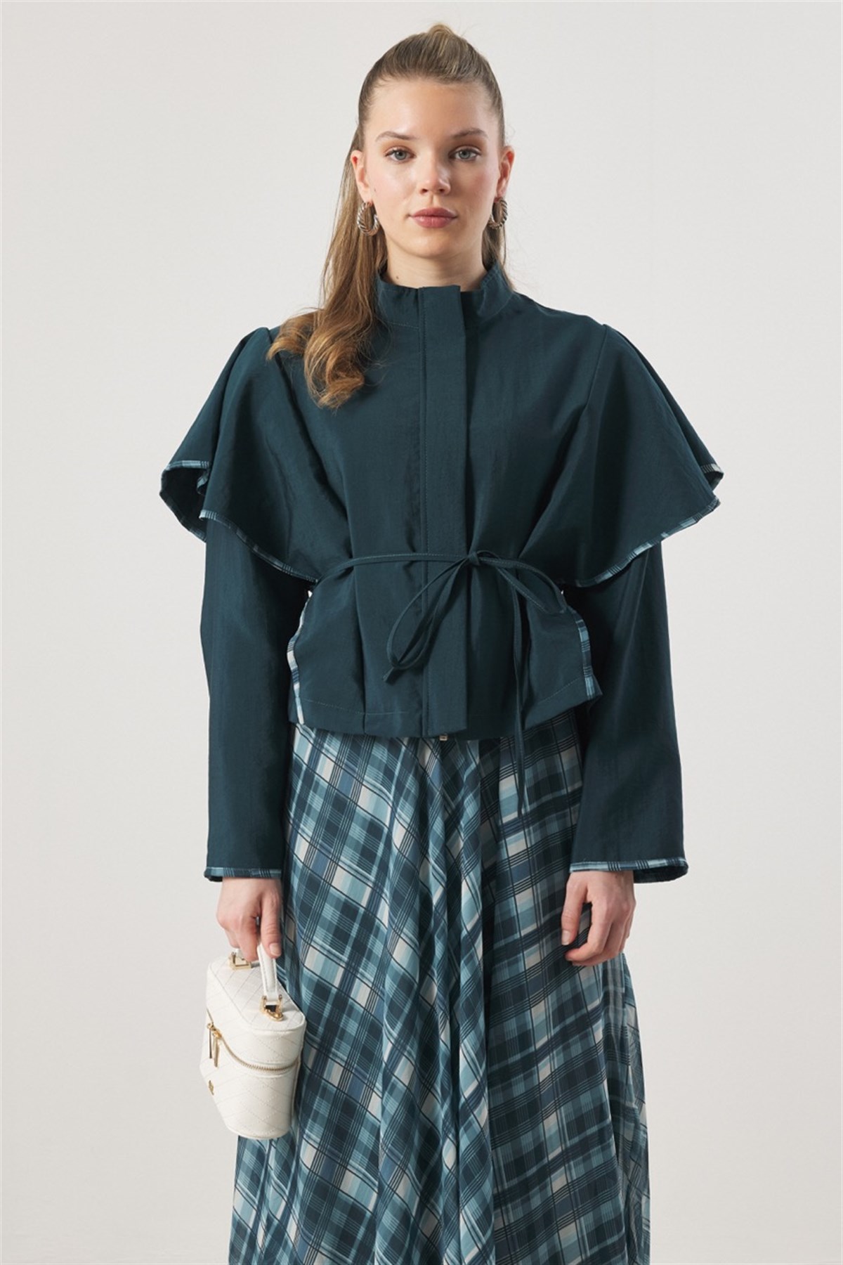 Şifon Desenli Etek Takım - Turkuaz