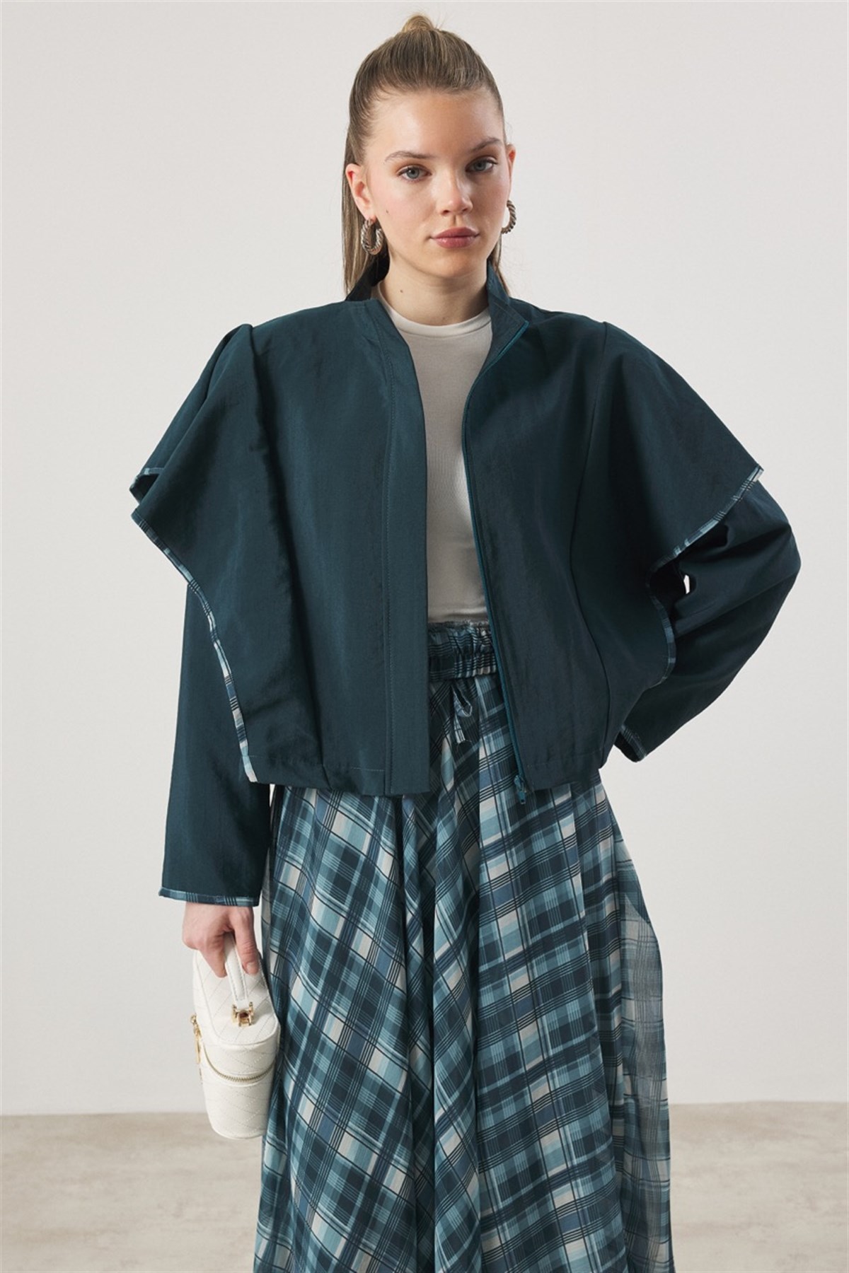 Şifon Desenli Etek Takım - Turkuaz