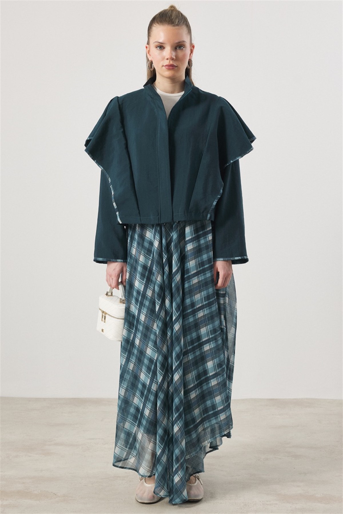 Şifon Desenli Etek Takım - Turkuaz