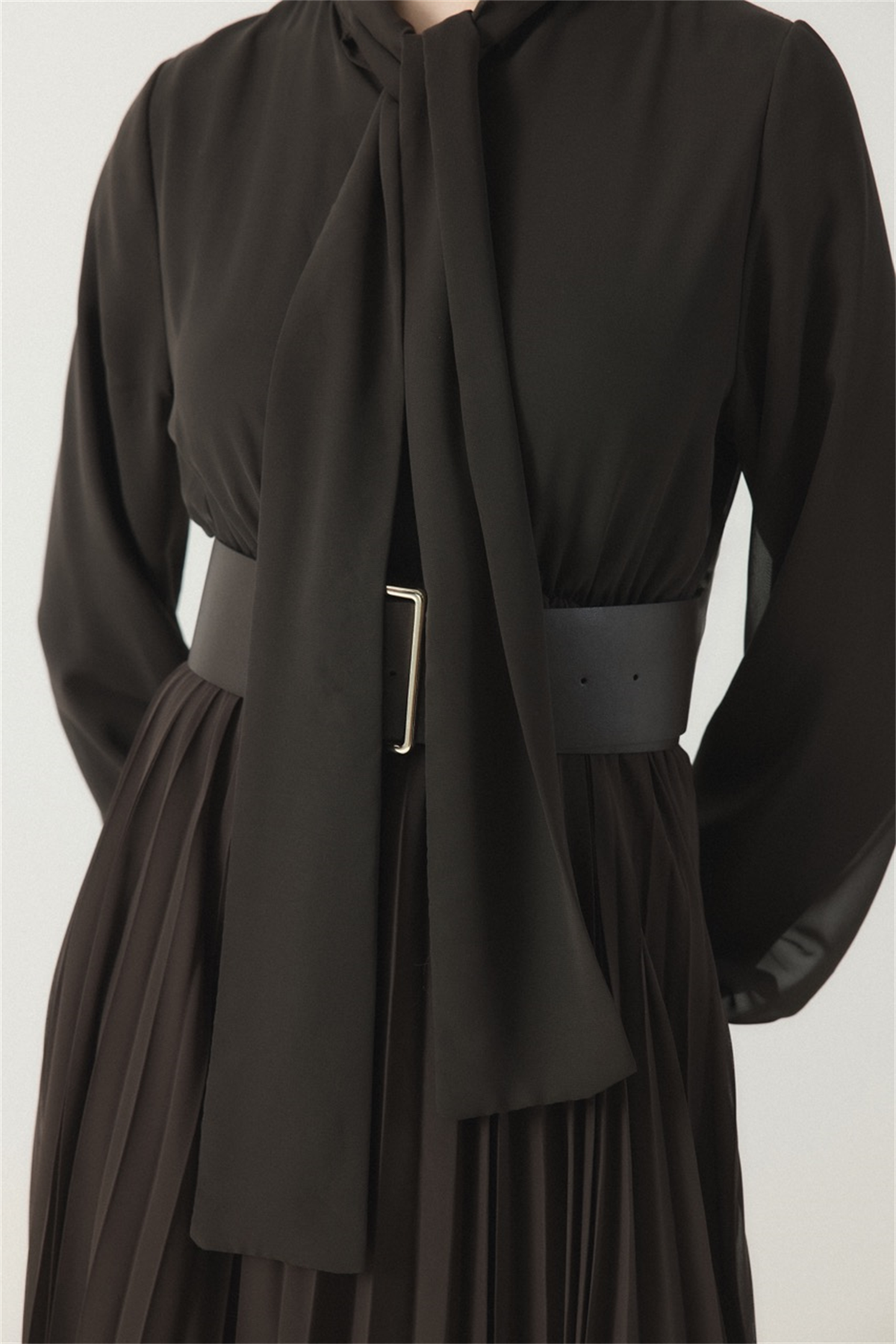 Soley Etekli Şifon Elbise - Kahve