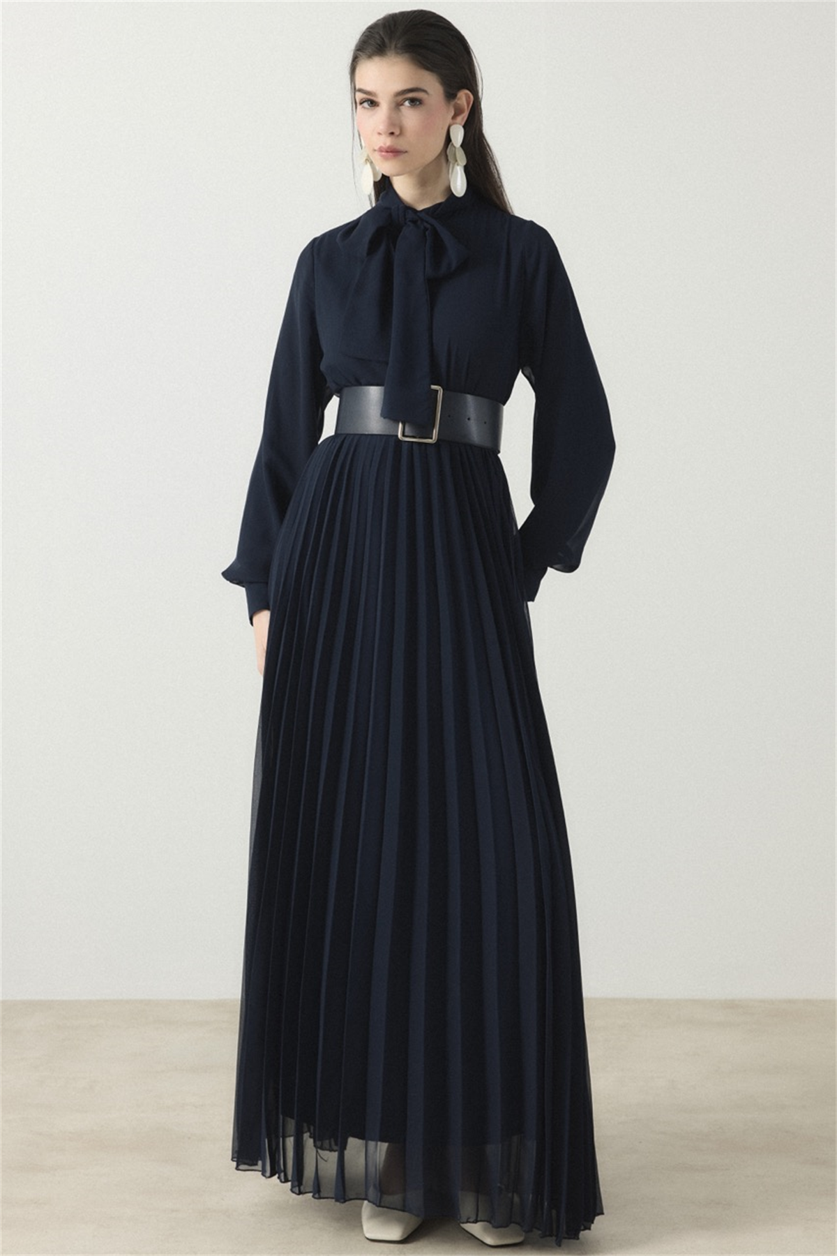 Soley Etekli Şifon Elbise - Lacivert