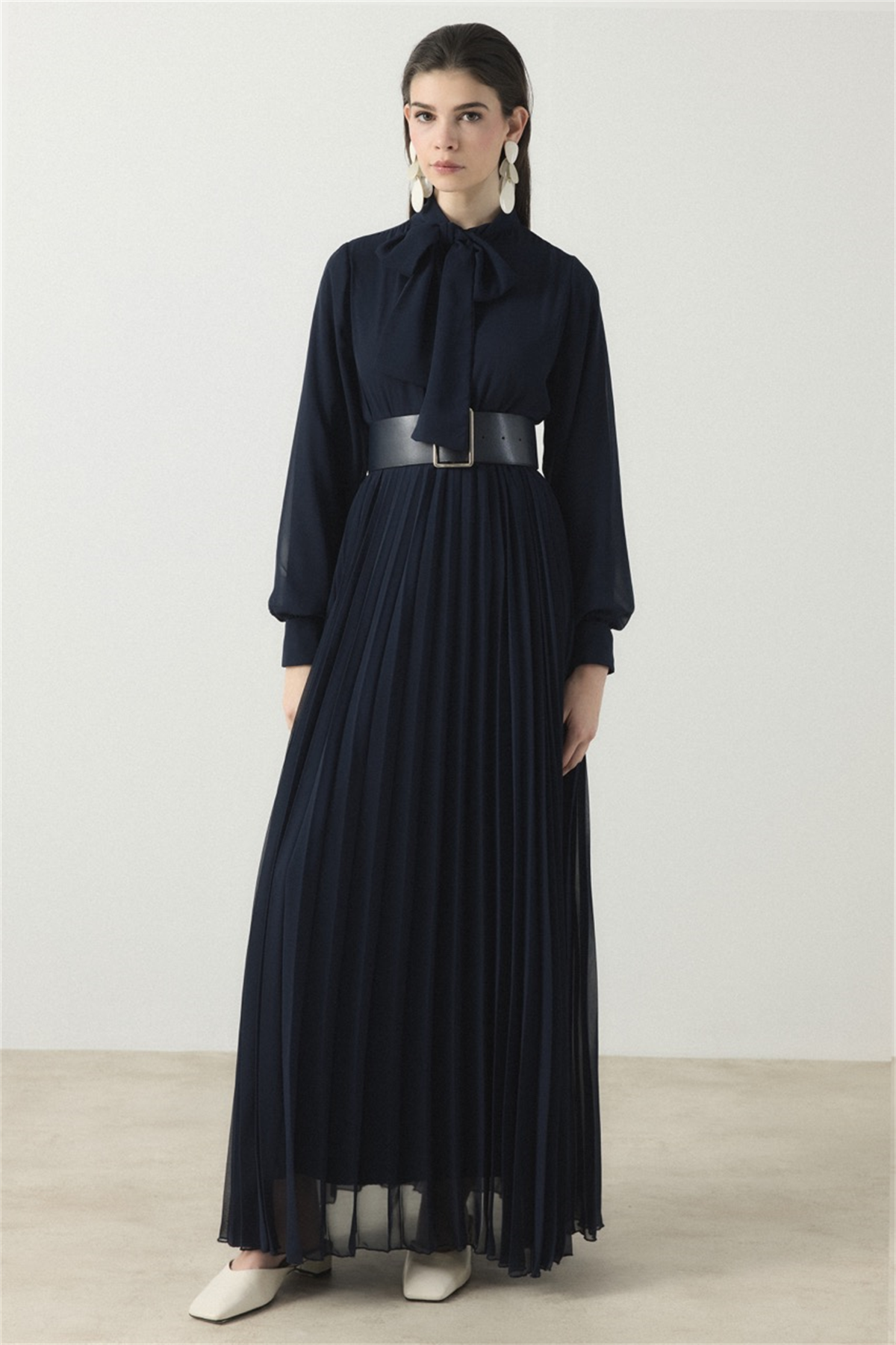 Soley Etekli Şifon Elbise - Lacivert