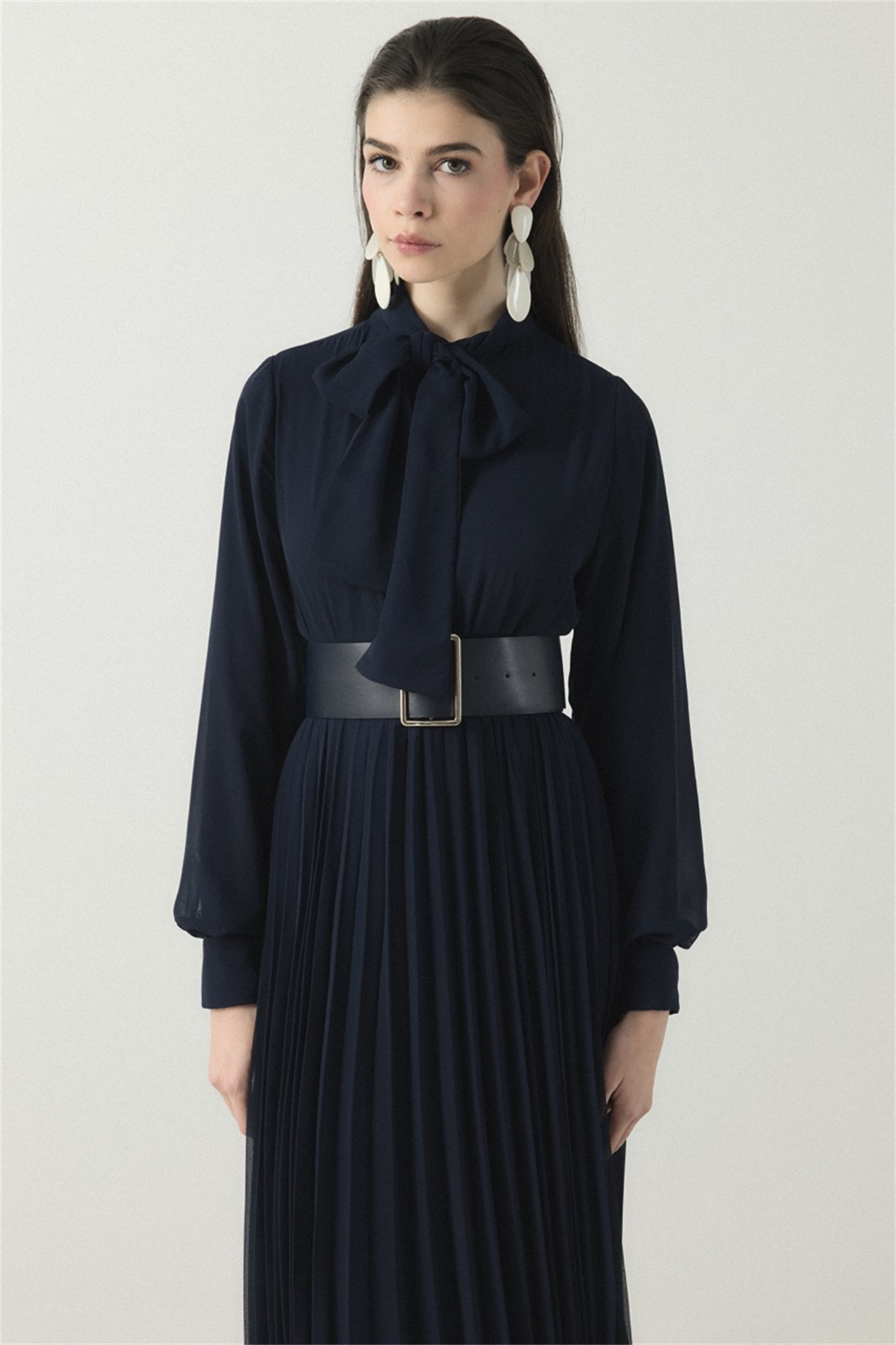 Soley Etekli Şifon Elbise - Lacivert