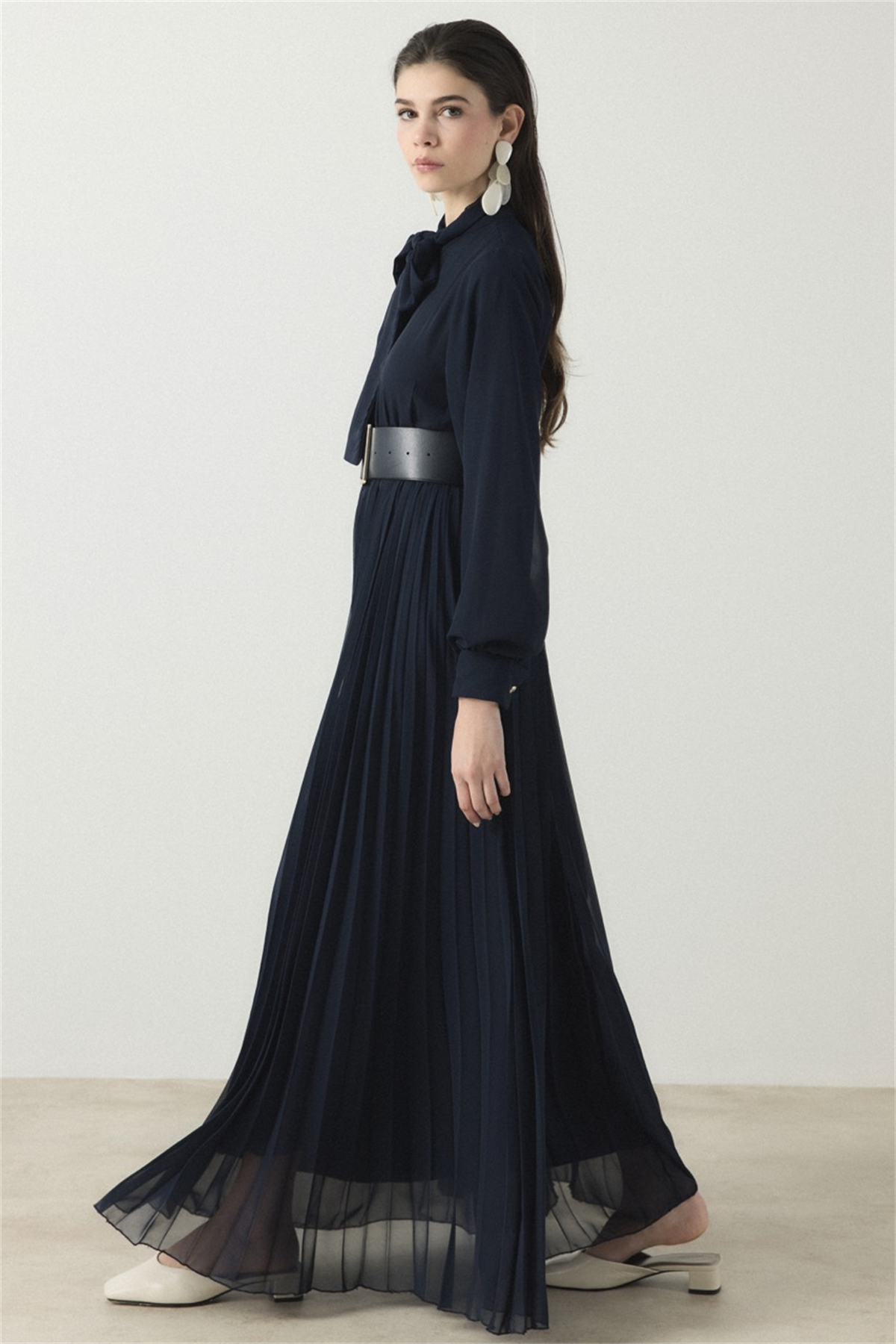 Soley Etekli Şifon Elbise - Lacivert