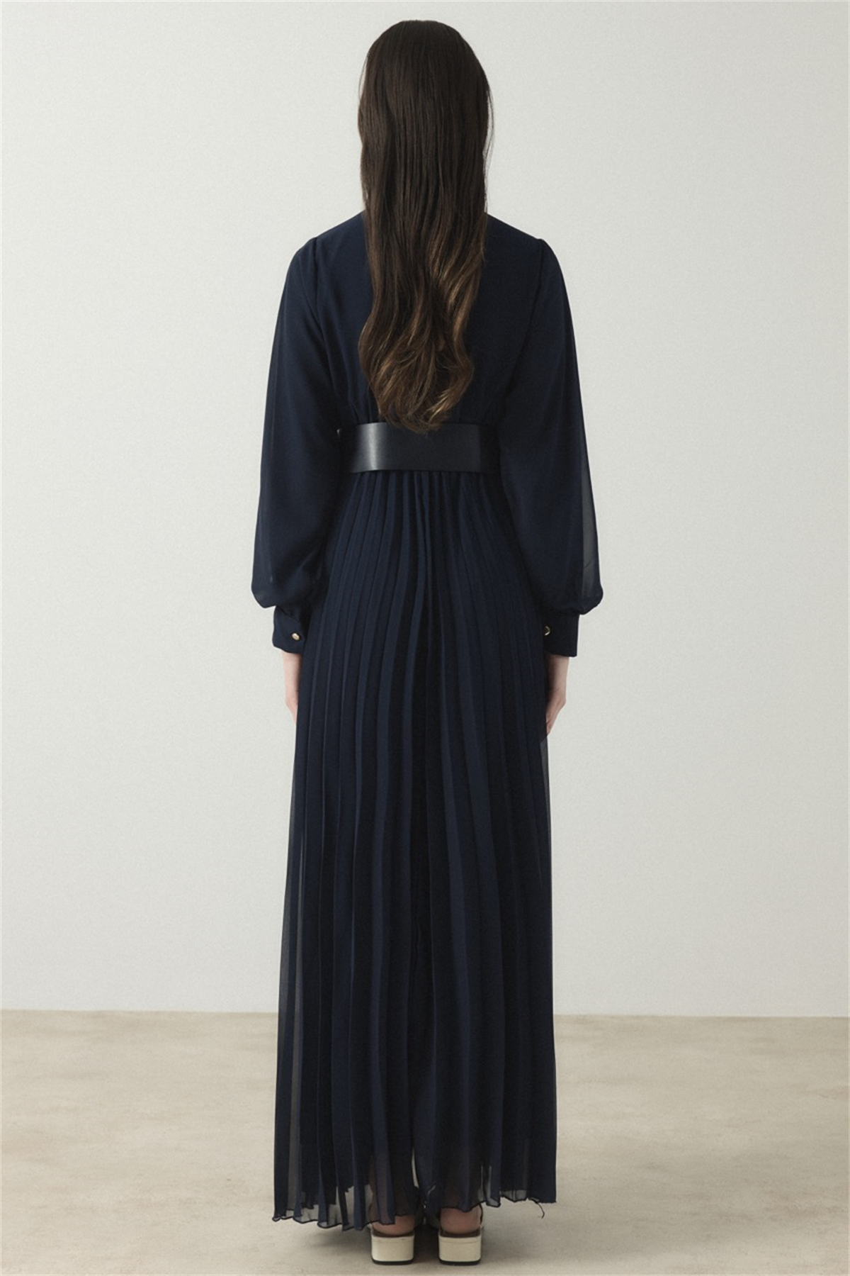 Soley Etekli Şifon Elbise - Lacivert