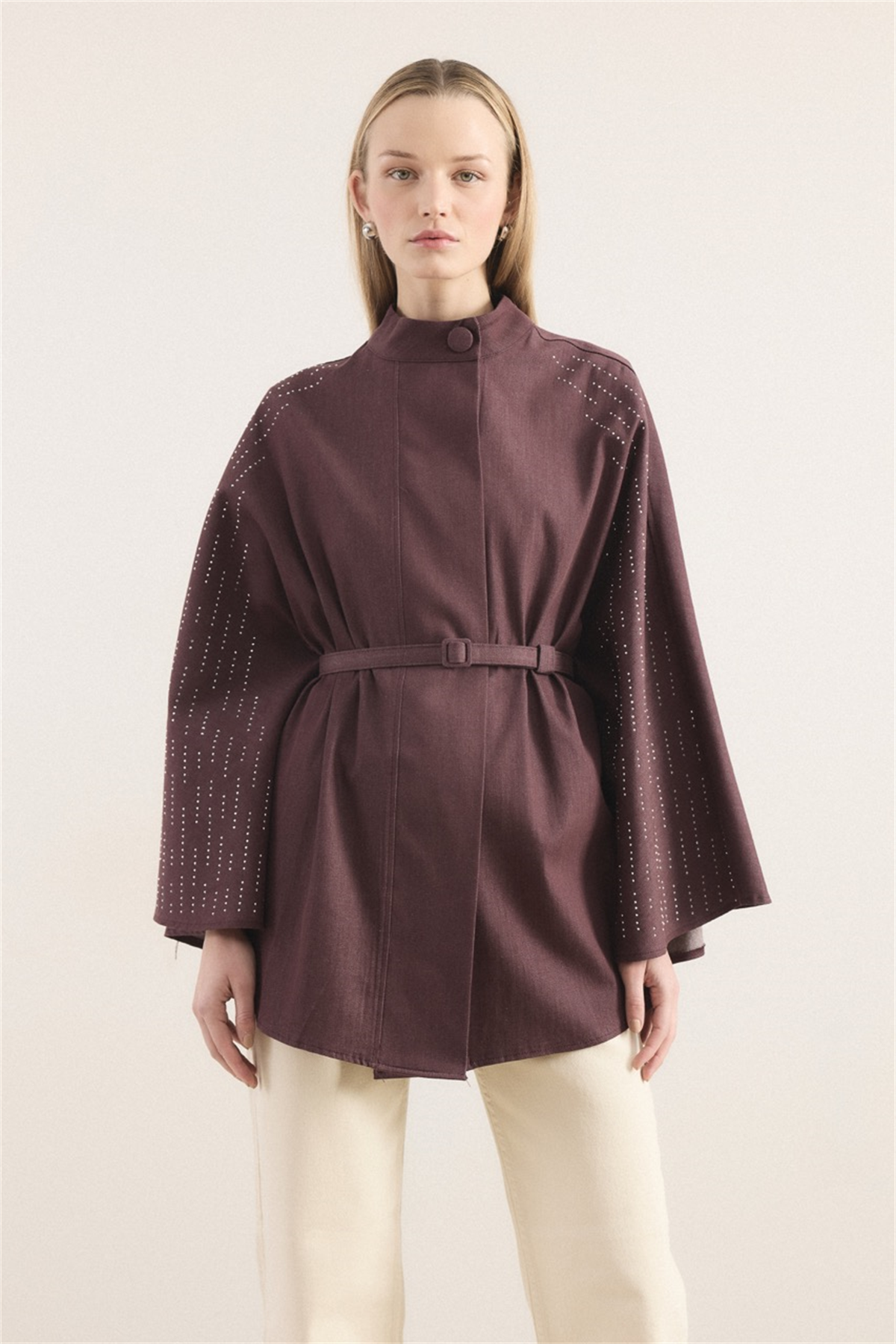 Taşlı Kot Panço - Bordo