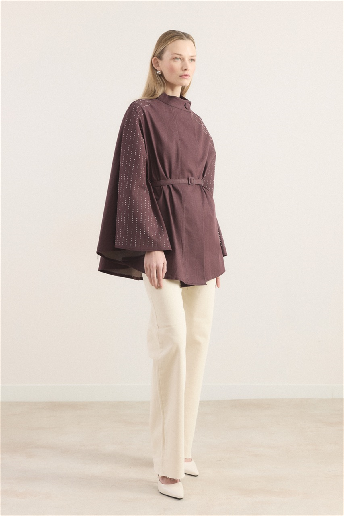 Taşlı Kot Panço - Bordo