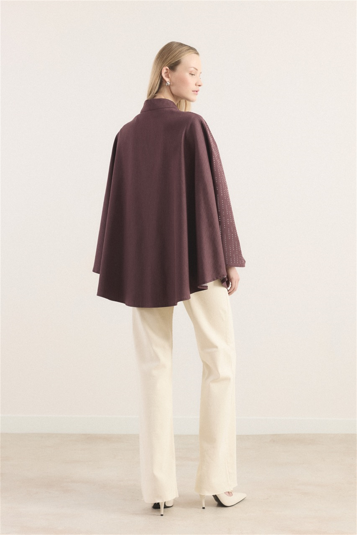 Taşlı Kot Panço - Bordo