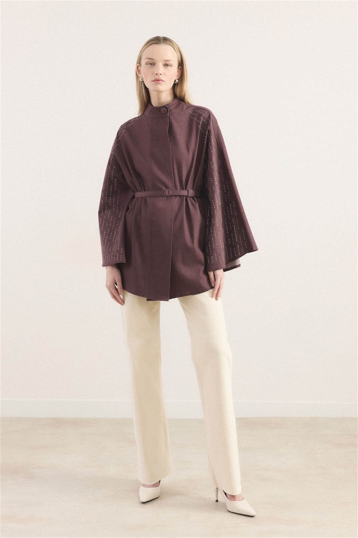 Taşlı Kot Panço - Bordo