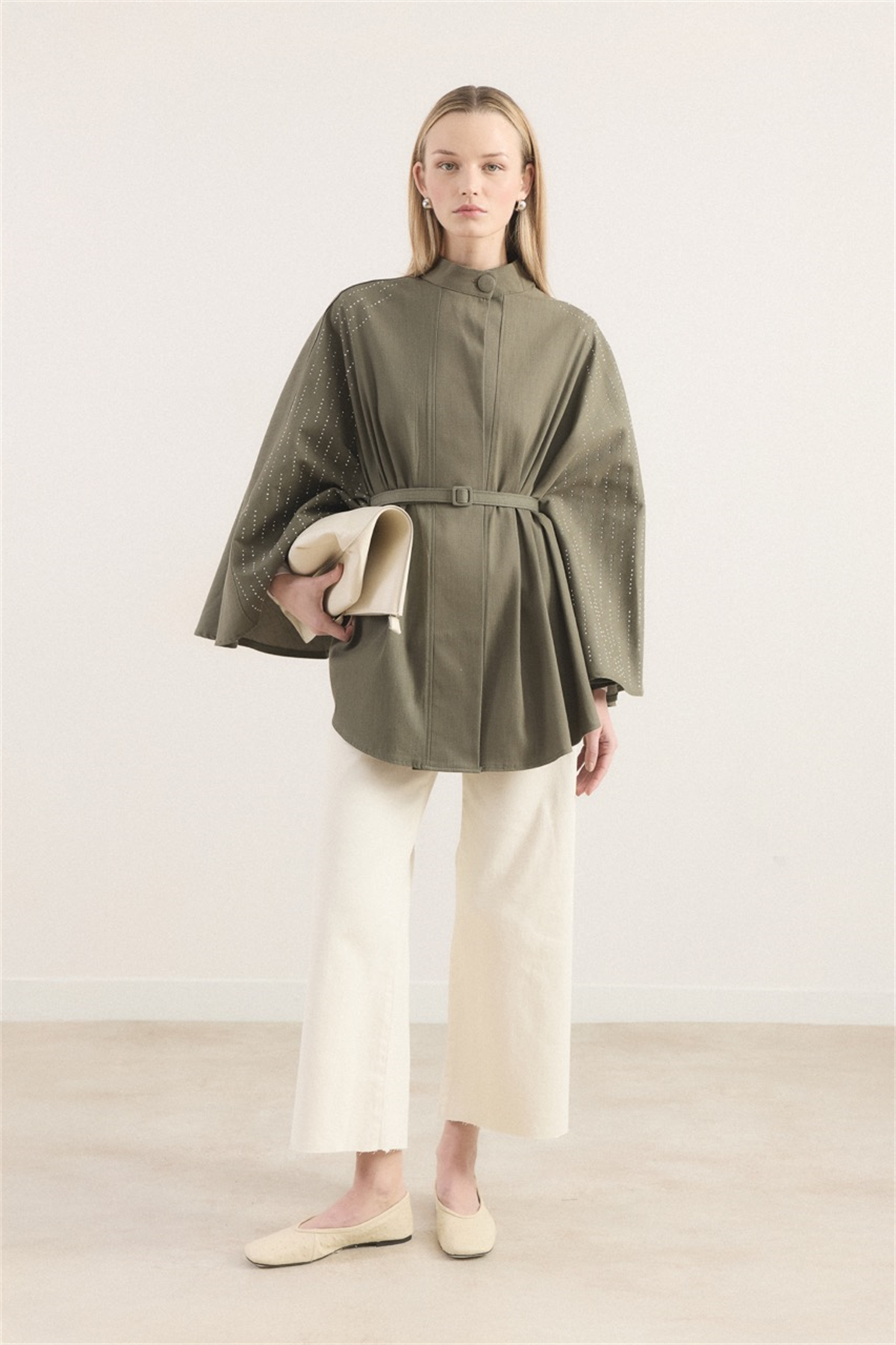 Taşlı Kot Panço - Haki