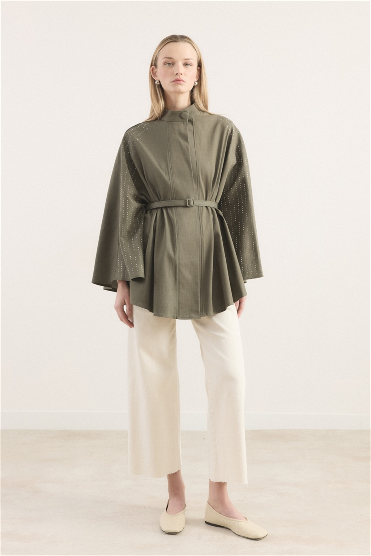 Taşlı Kot Panço - Haki