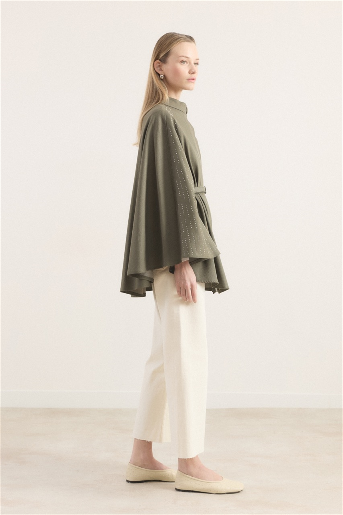 Taşlı Kot Panço - Haki