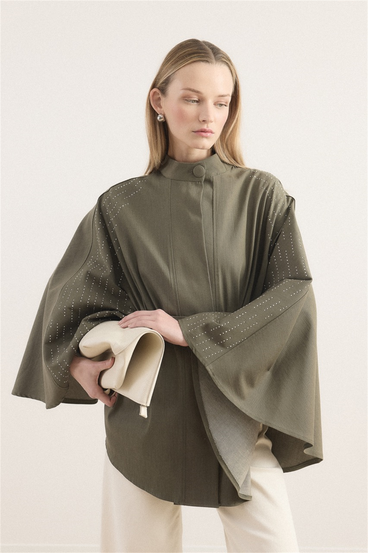 Taşlı Kot Panço - Haki