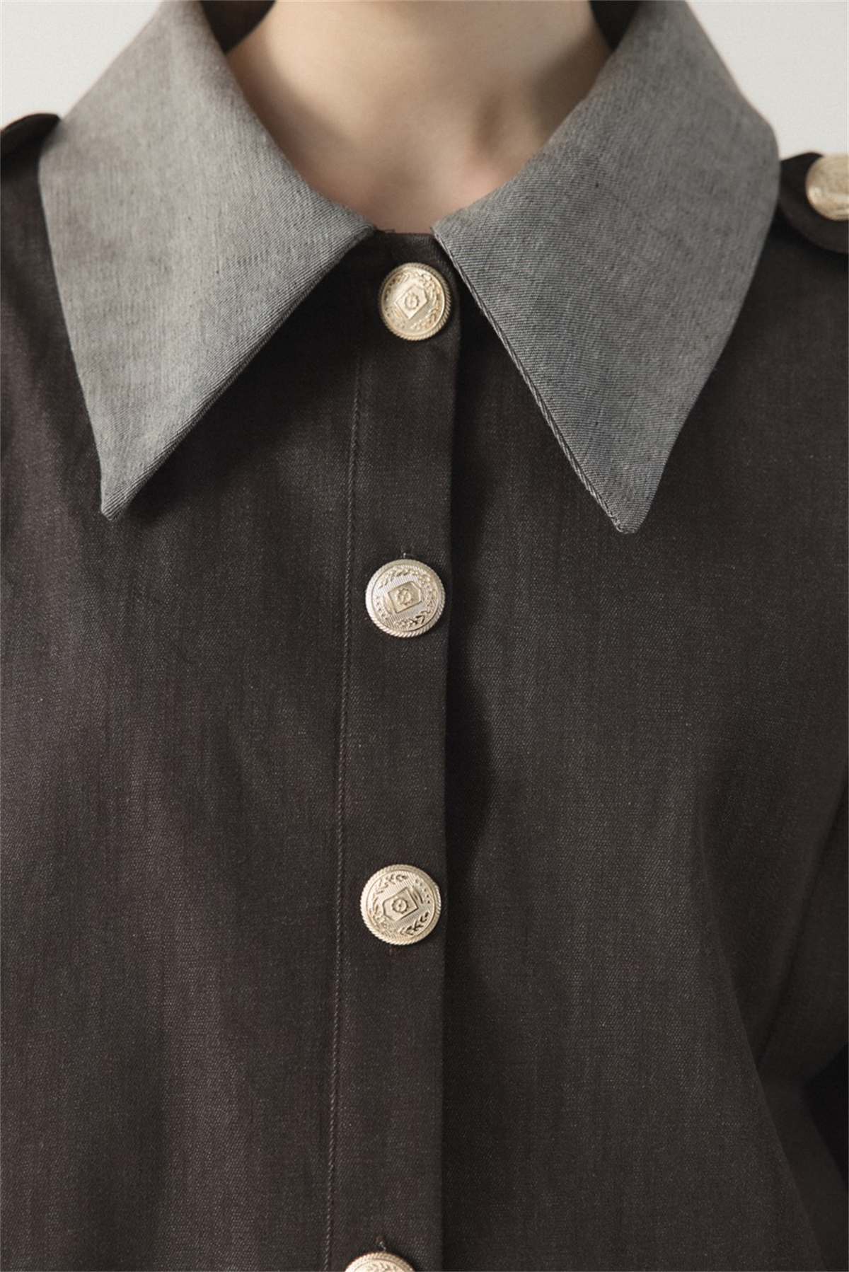 Ters Manşet Detaylı Kot Etek Takım - Kahve