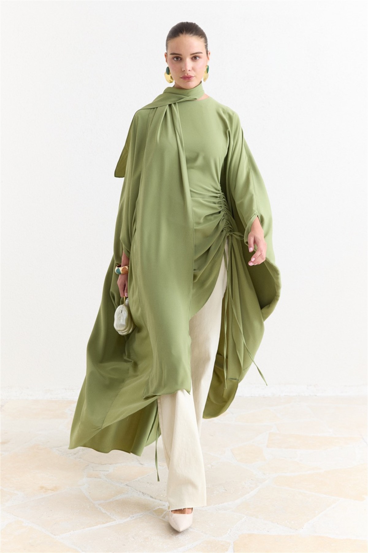 Tünel Detaylı Abaya - Çağla