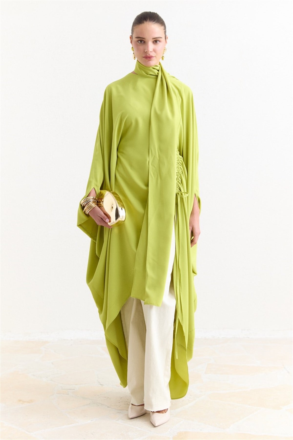 Tünel Detaylı Abaya - Fıstık Yeşili