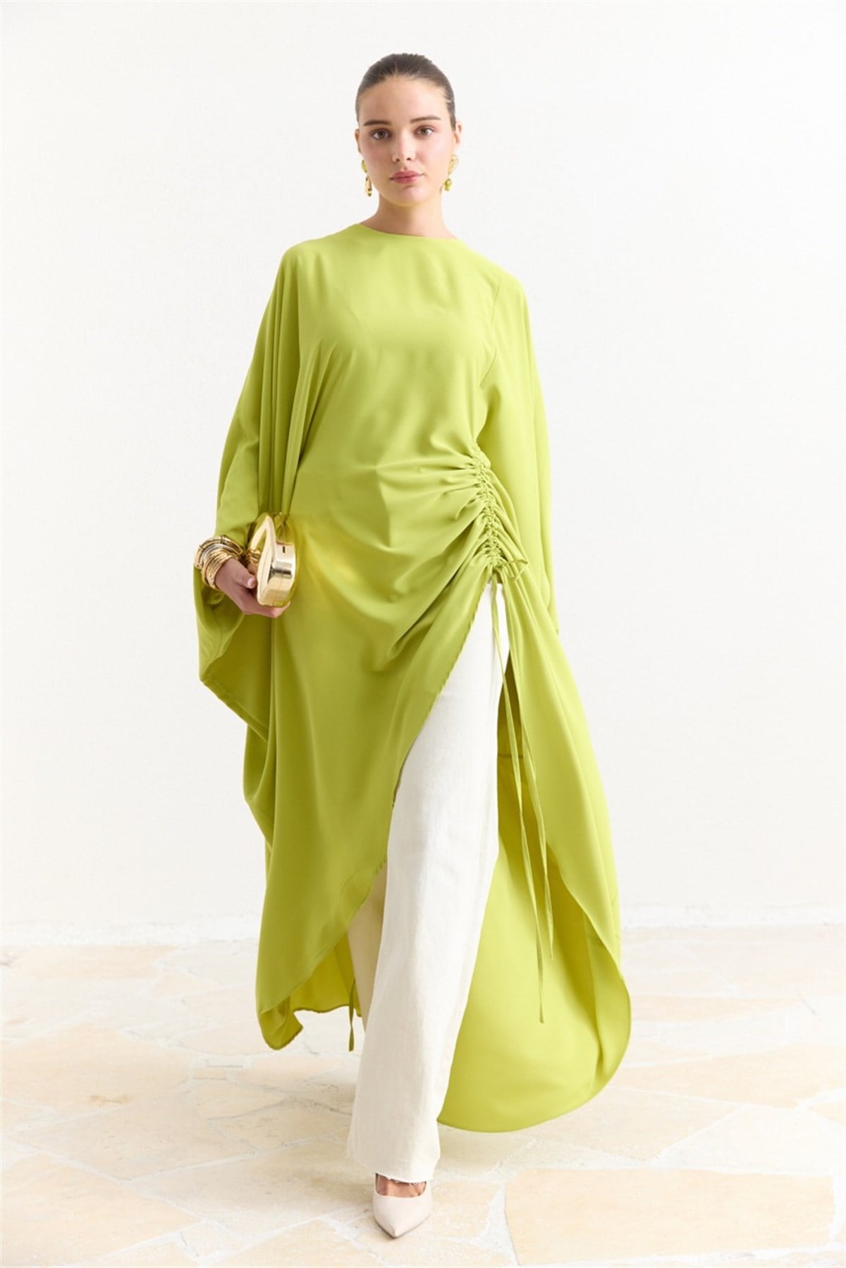 Tünel Detaylı Abaya - Fıstık Yeşili