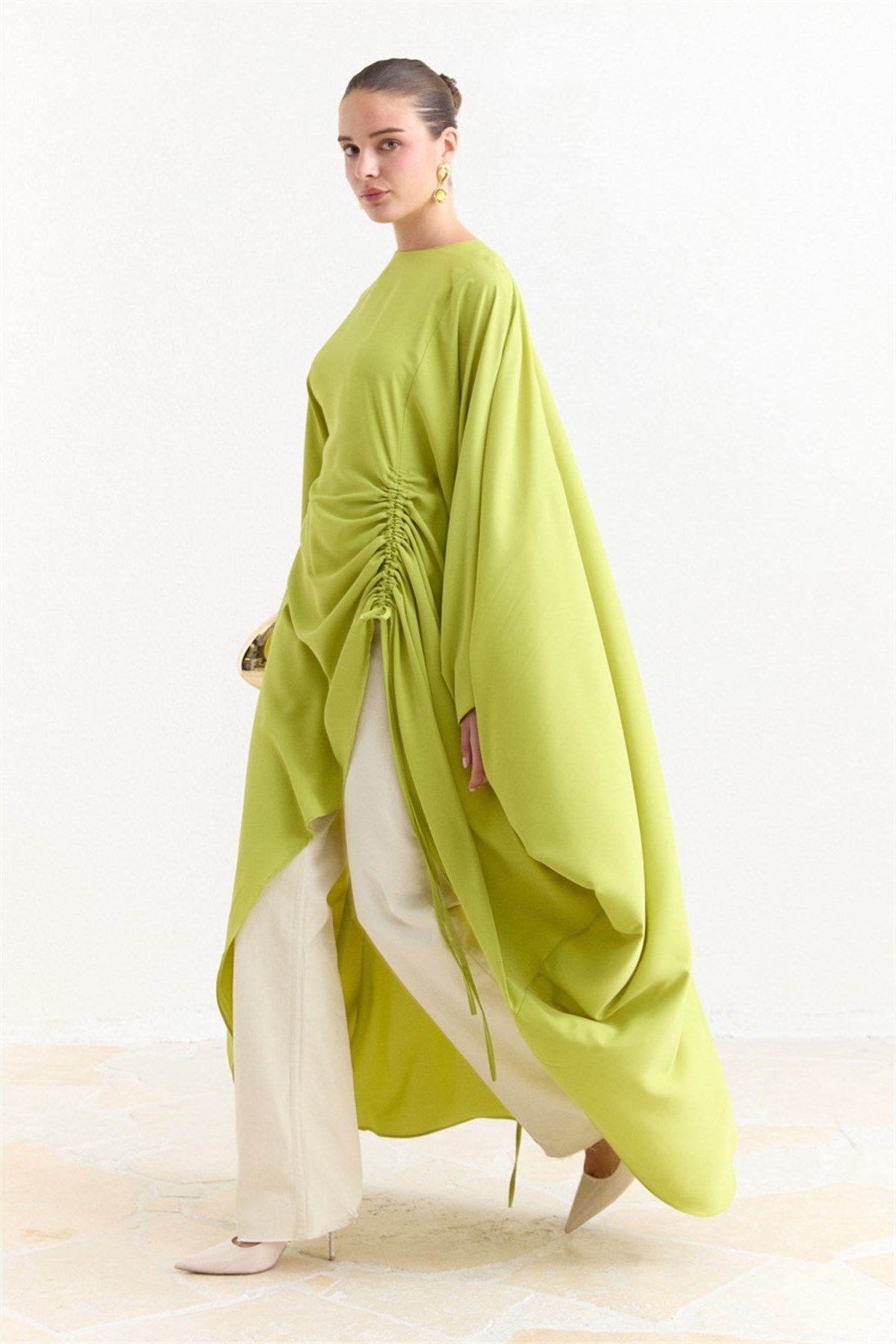 Tünel Detaylı Abaya - Fıstık Yeşili