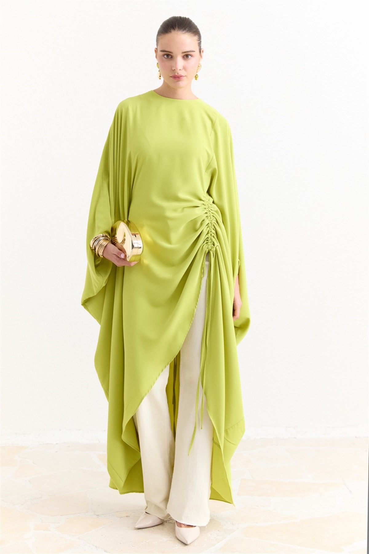 Tünel Detaylı Abaya - Fıstık Yeşili