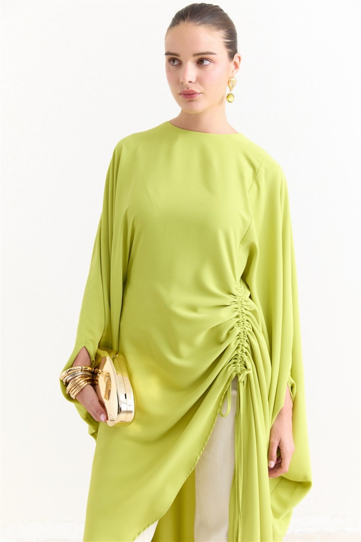 Tünel Detaylı Abaya - Fıstık Yeşili
