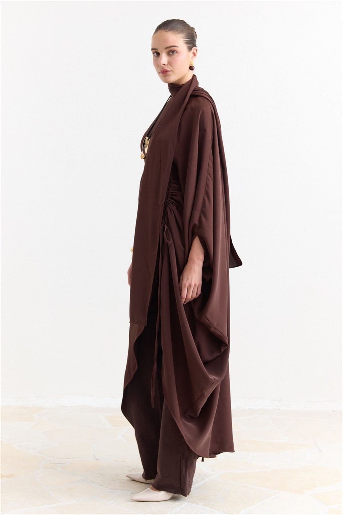 Tünel Detaylı Abaya - Kahve