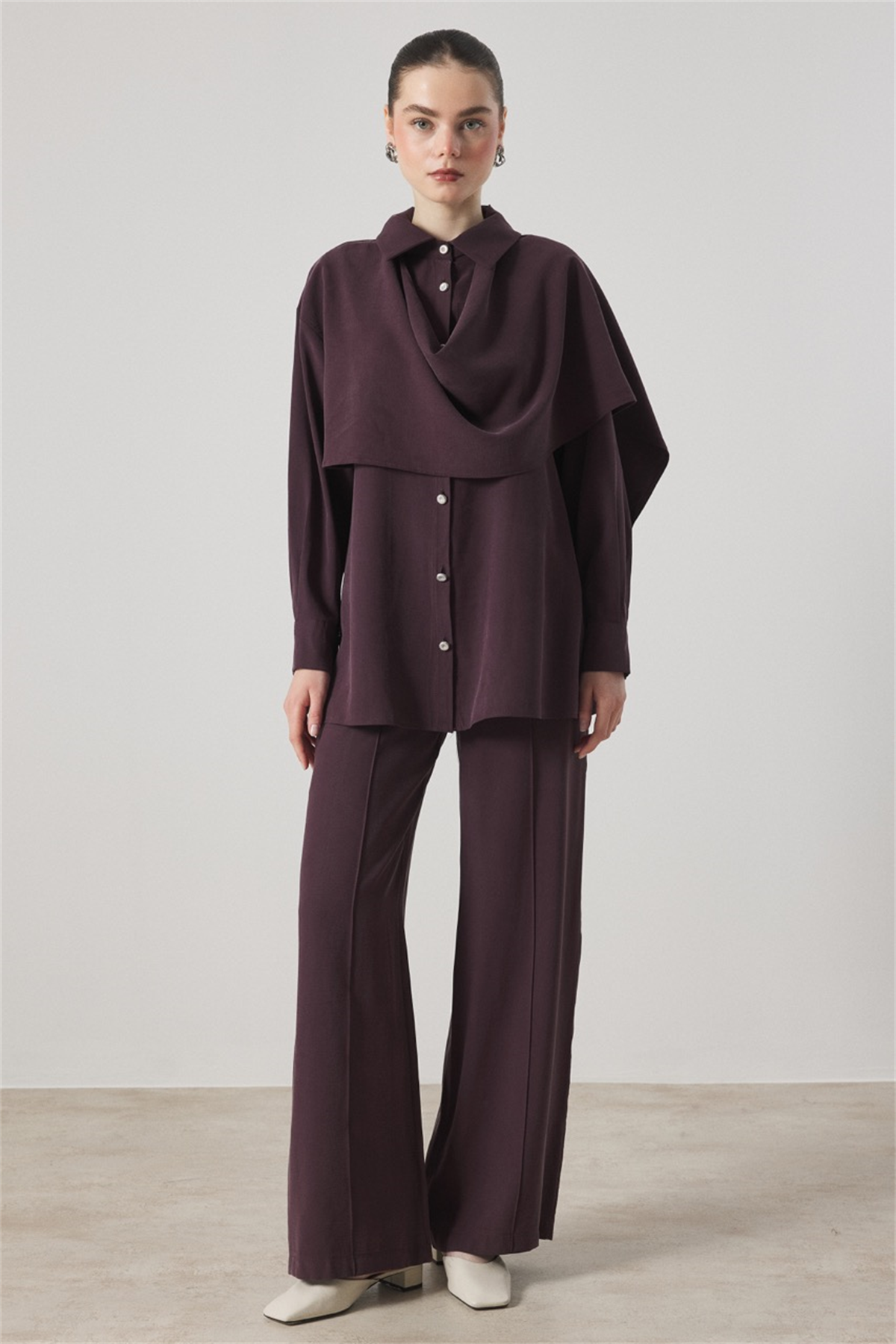 VALÉN OMUZDAN ŞALLI TAKIM - Bordo