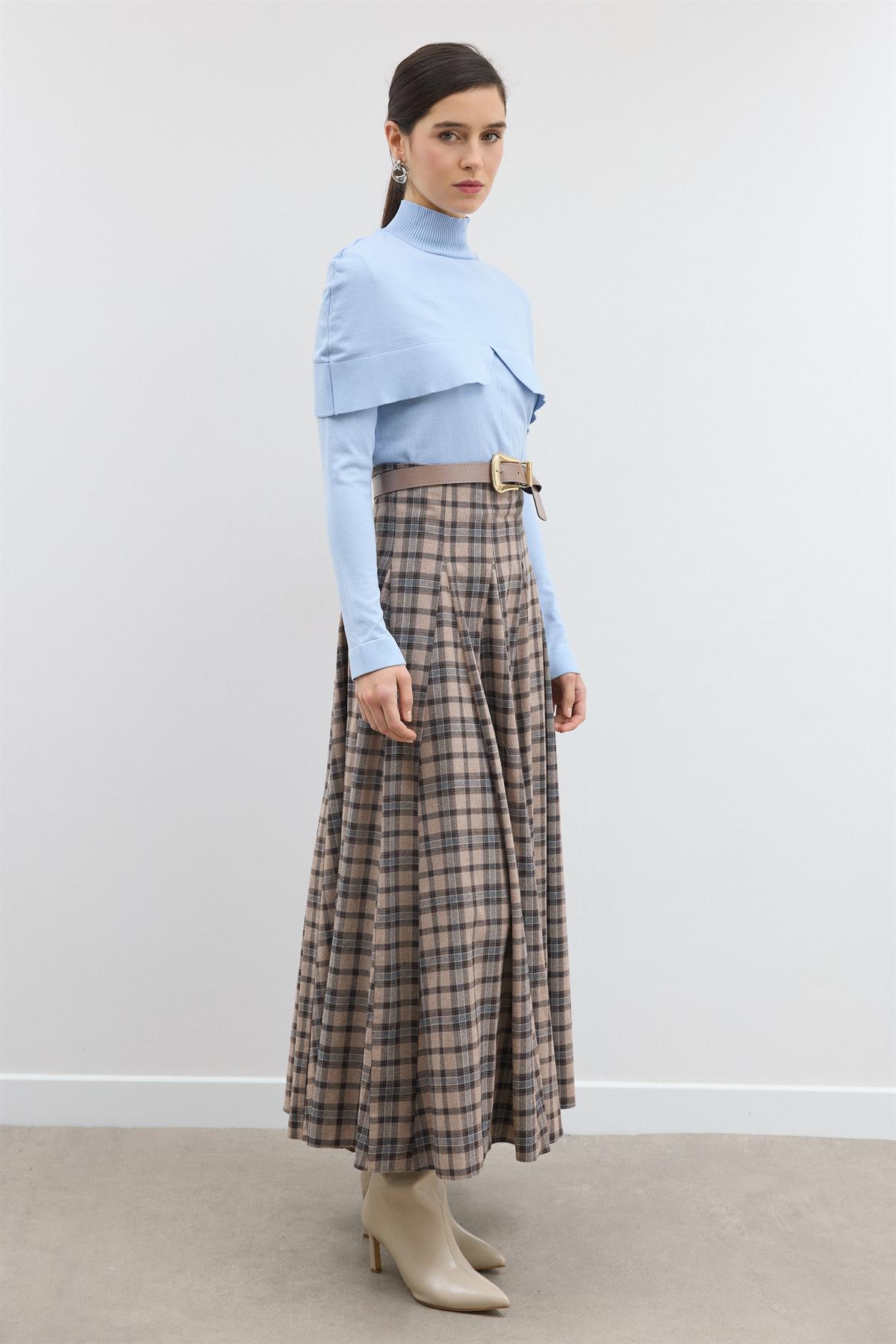 Velora Asimetrik Yaka Detaylı Triko Bluz - bebe mavisi