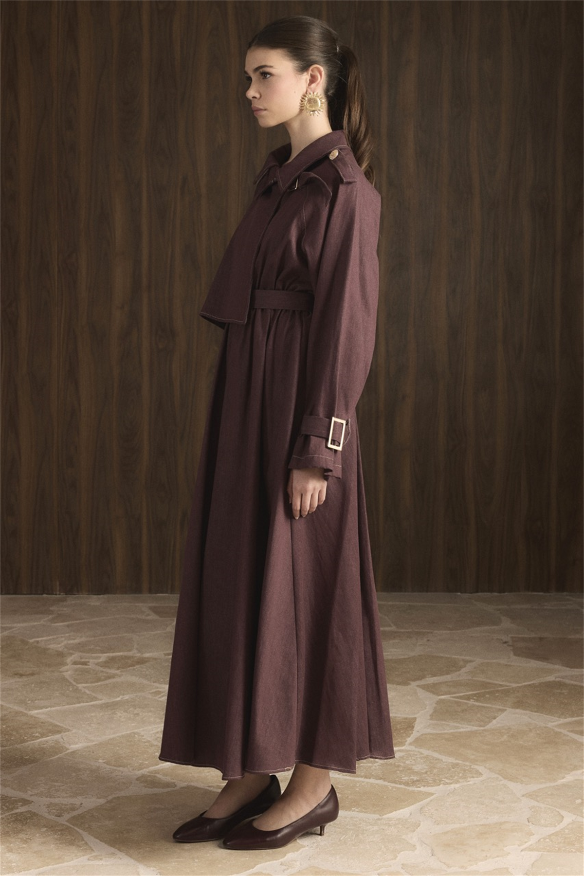 Vera Trenç Elbise - Bordo