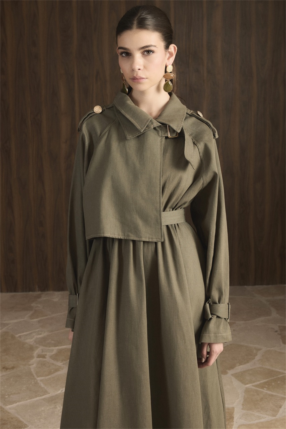 Vera Trenç Elbise - Haki