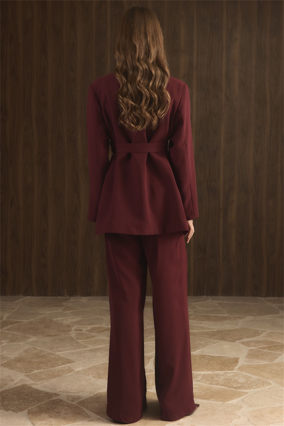 Veranka Kemerli  Blazer Ceket Takım - Bordo