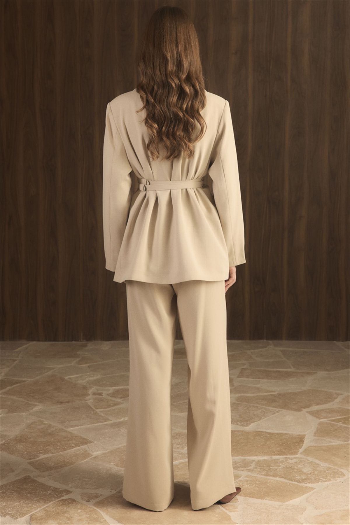 Veranka Kemerli  Blazer Ceket Takım - Taş