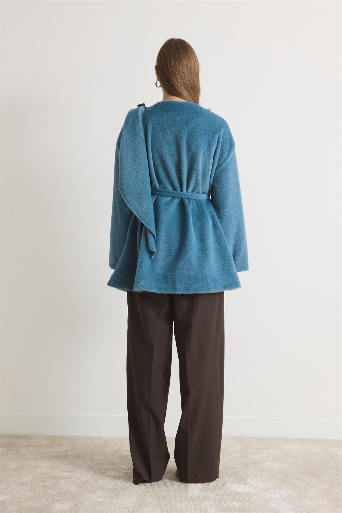 Wanda Omuzdan Şallı Kaşe Ceket - Petrol