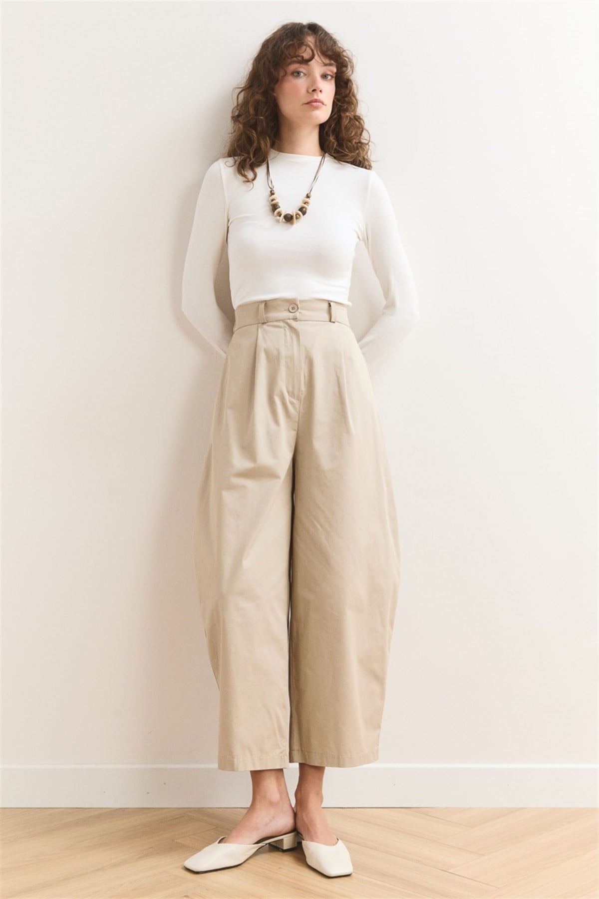 Wide Leg Gabardin Pantolon - Bej