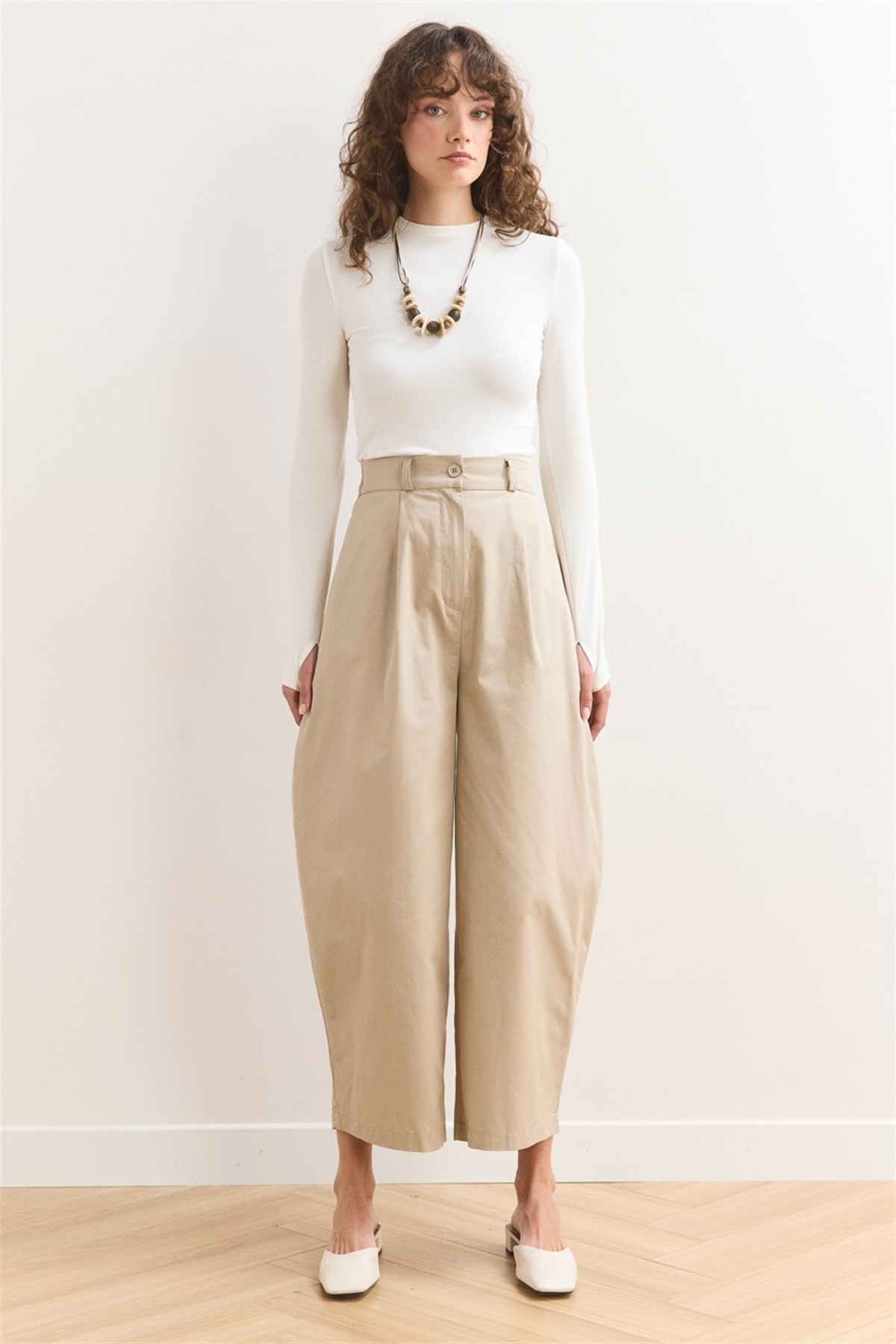 Wide Leg Gabardin Pantolon - Bej