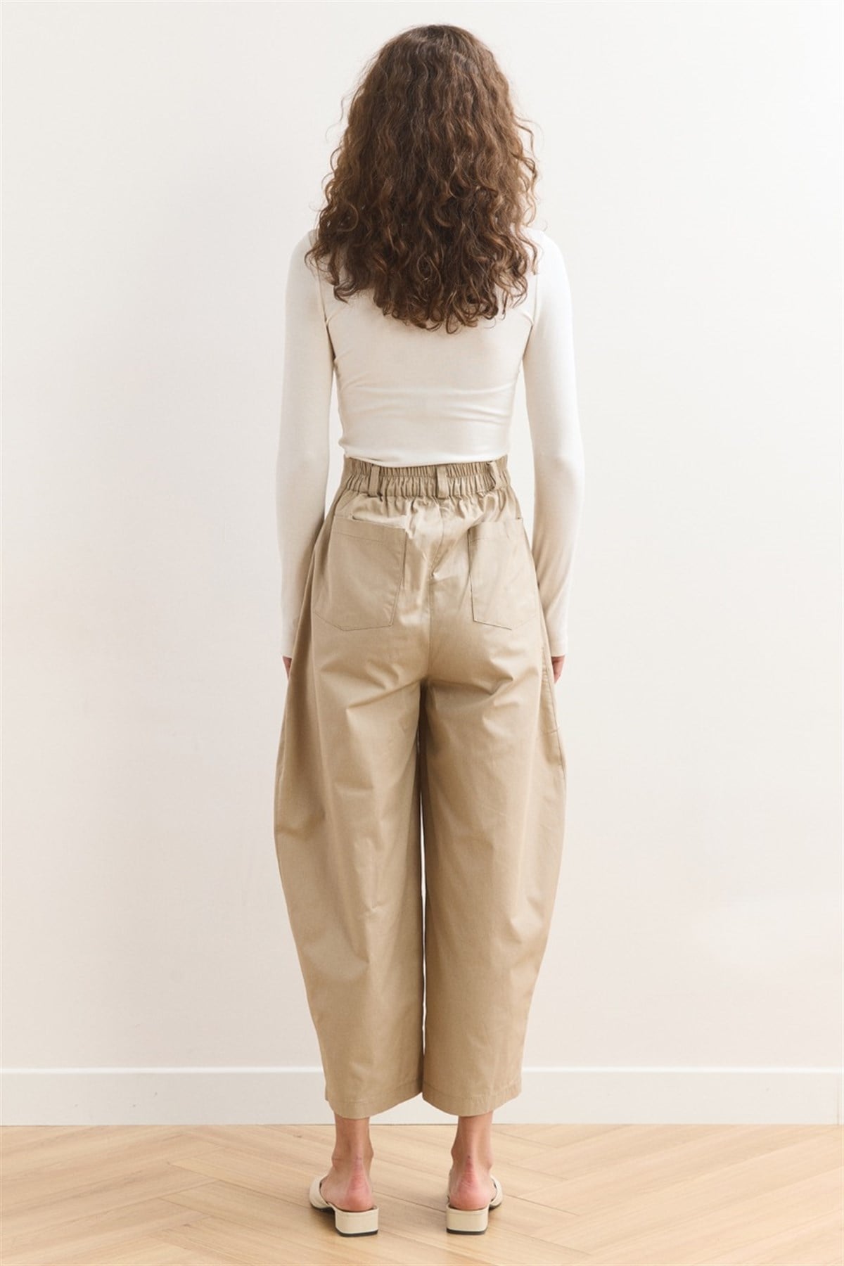 Wide Leg Gabardin Pantolon - Bej