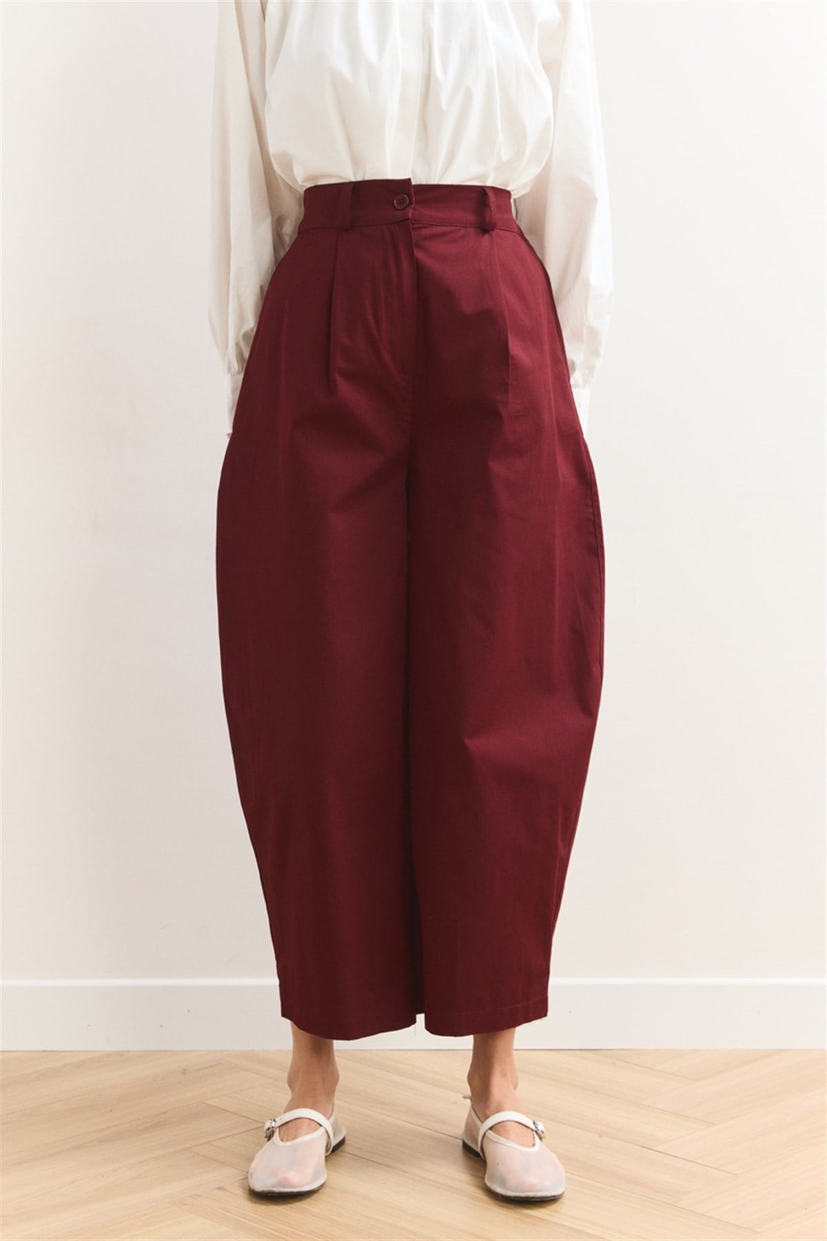 Wide Leg Gabardin Pantolon - Bordo