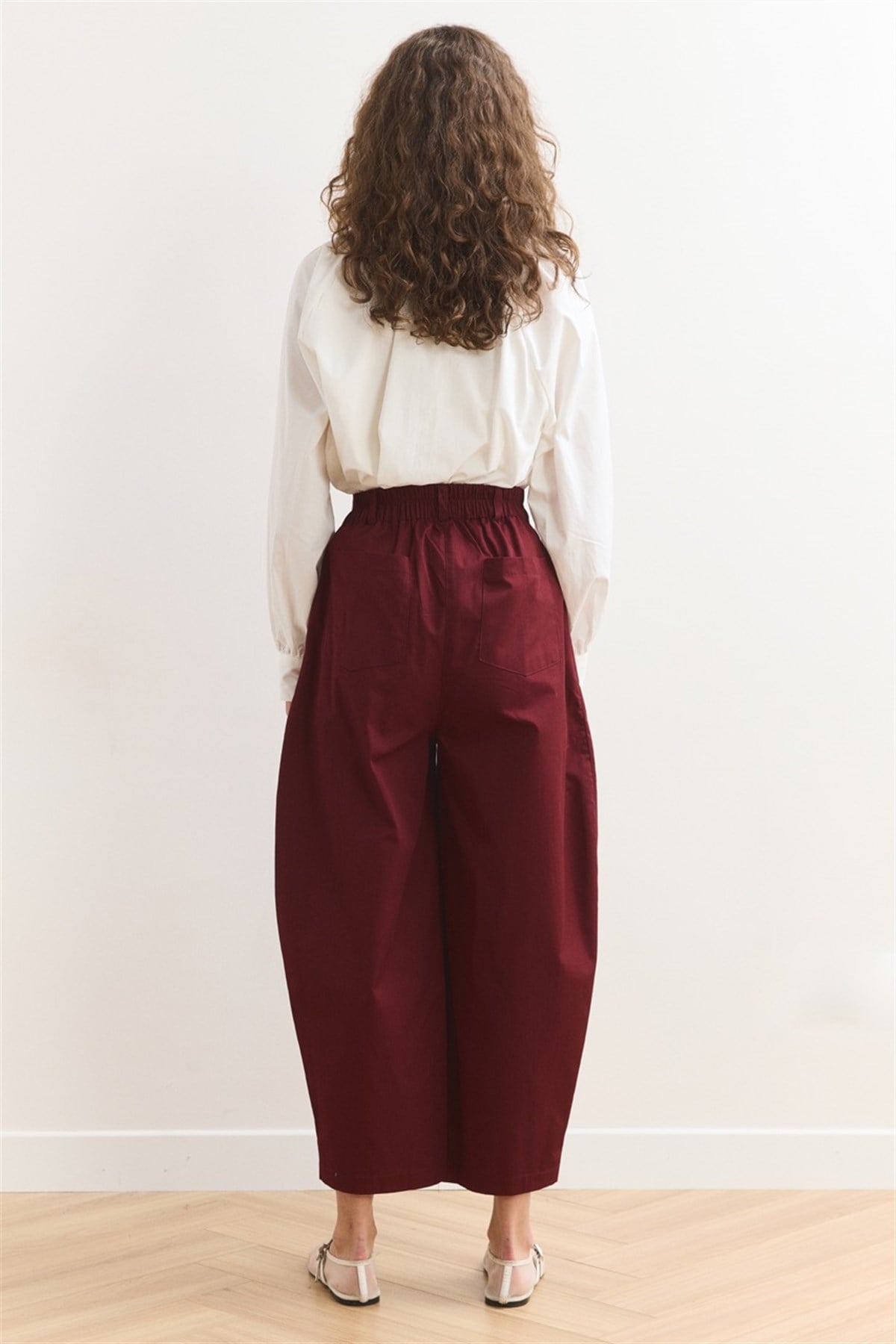 Wide Leg Gabardin Pantolon - Bordo