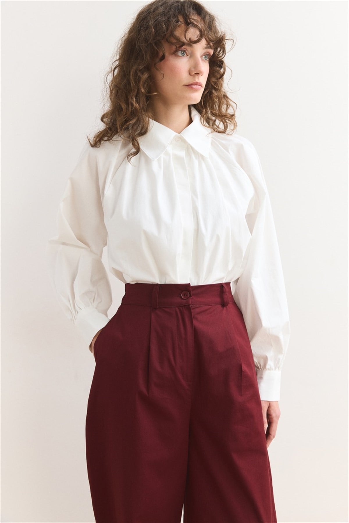 Wide Leg Gabardin Pantolon - Bordo