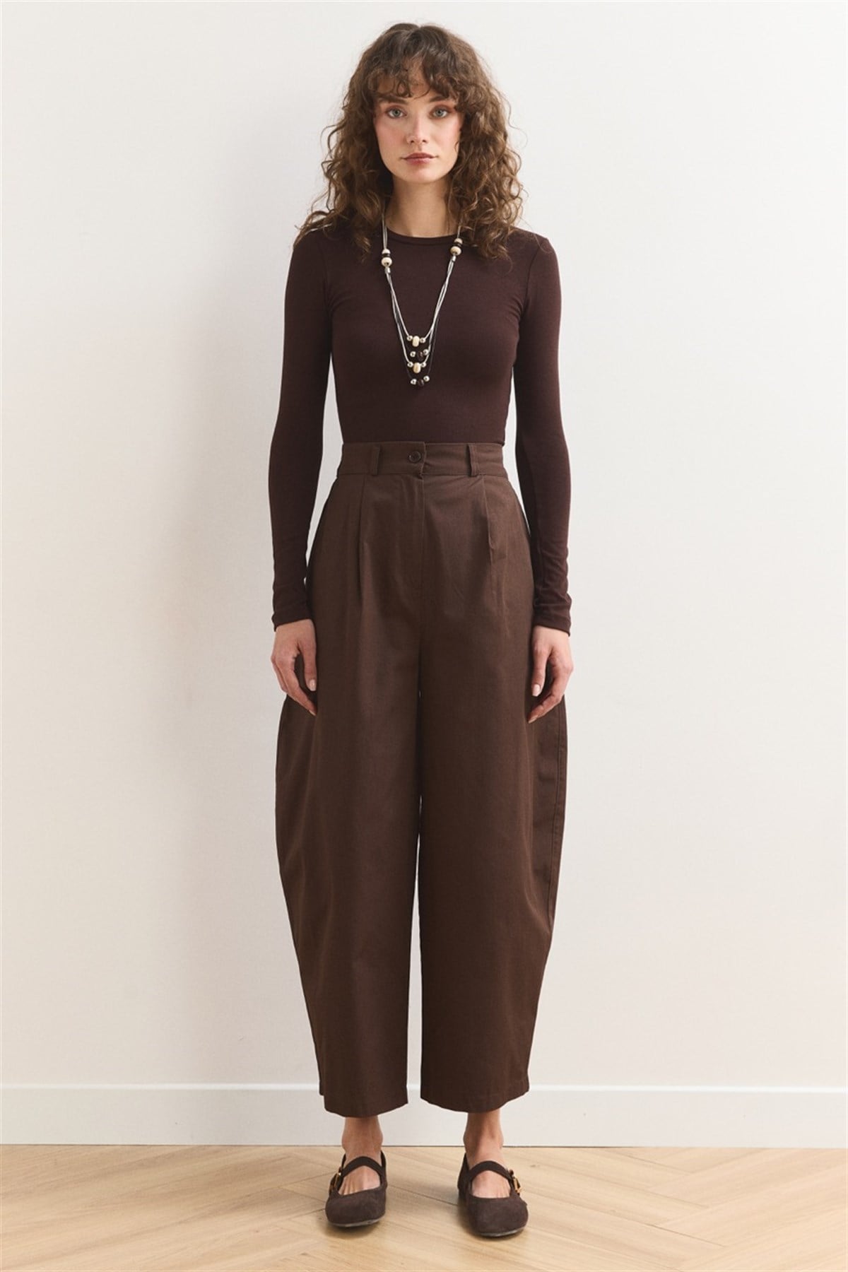 Wide Leg Gabardin Pantolon - Kahve
