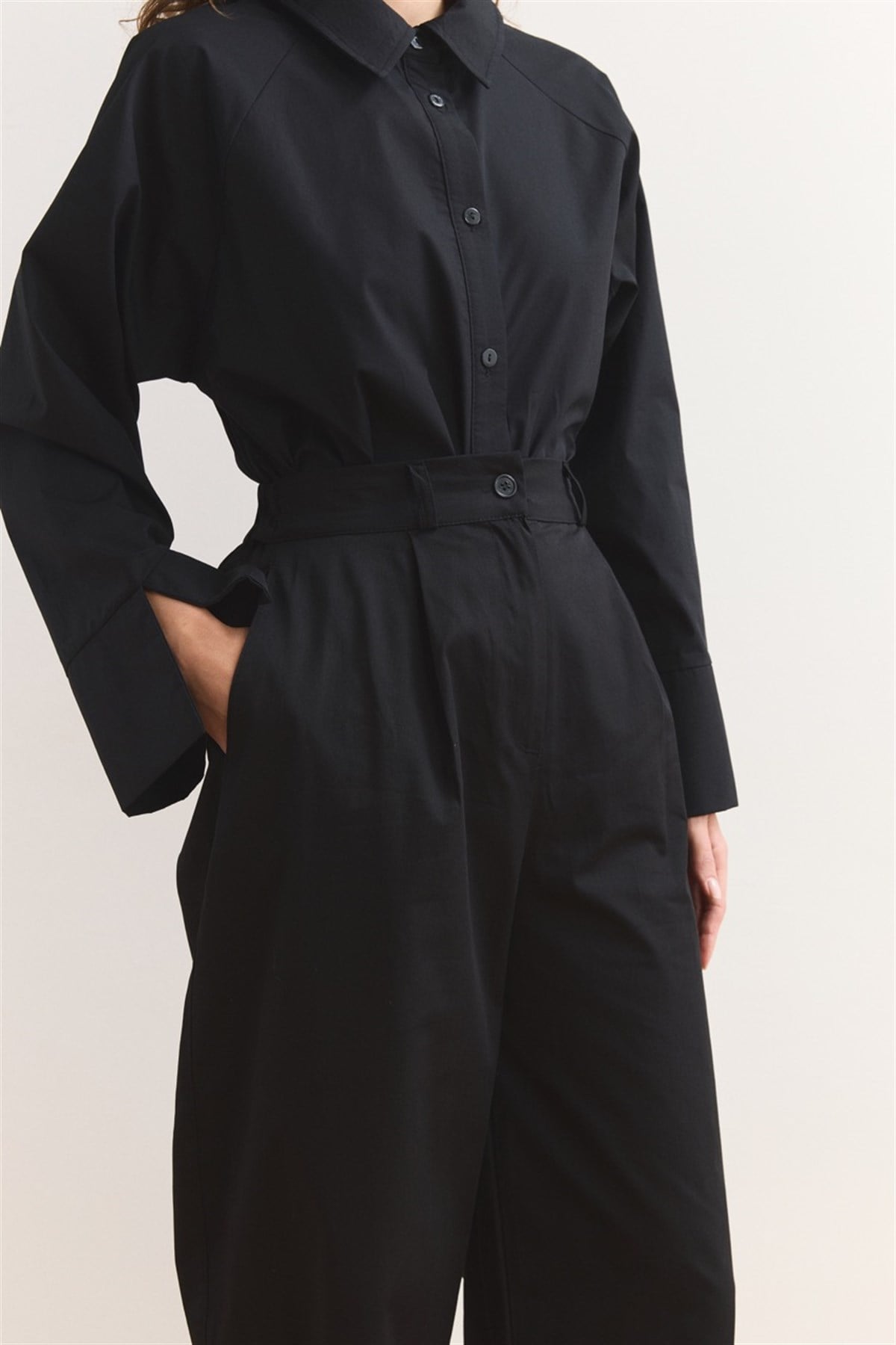 Wide Leg Gabardin Pantolon - Siyah