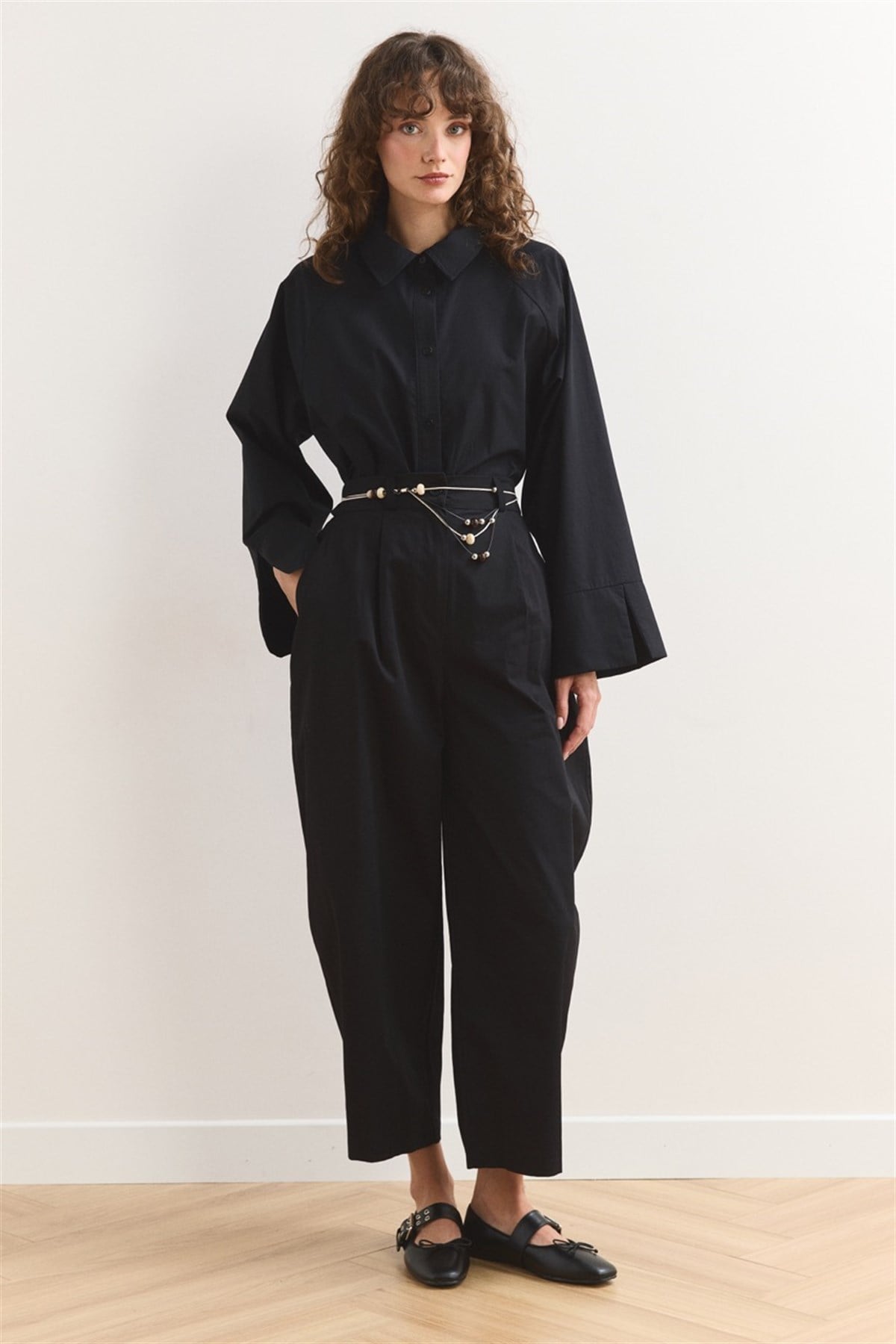 Wide Leg Gabardin Pantolon - Siyah