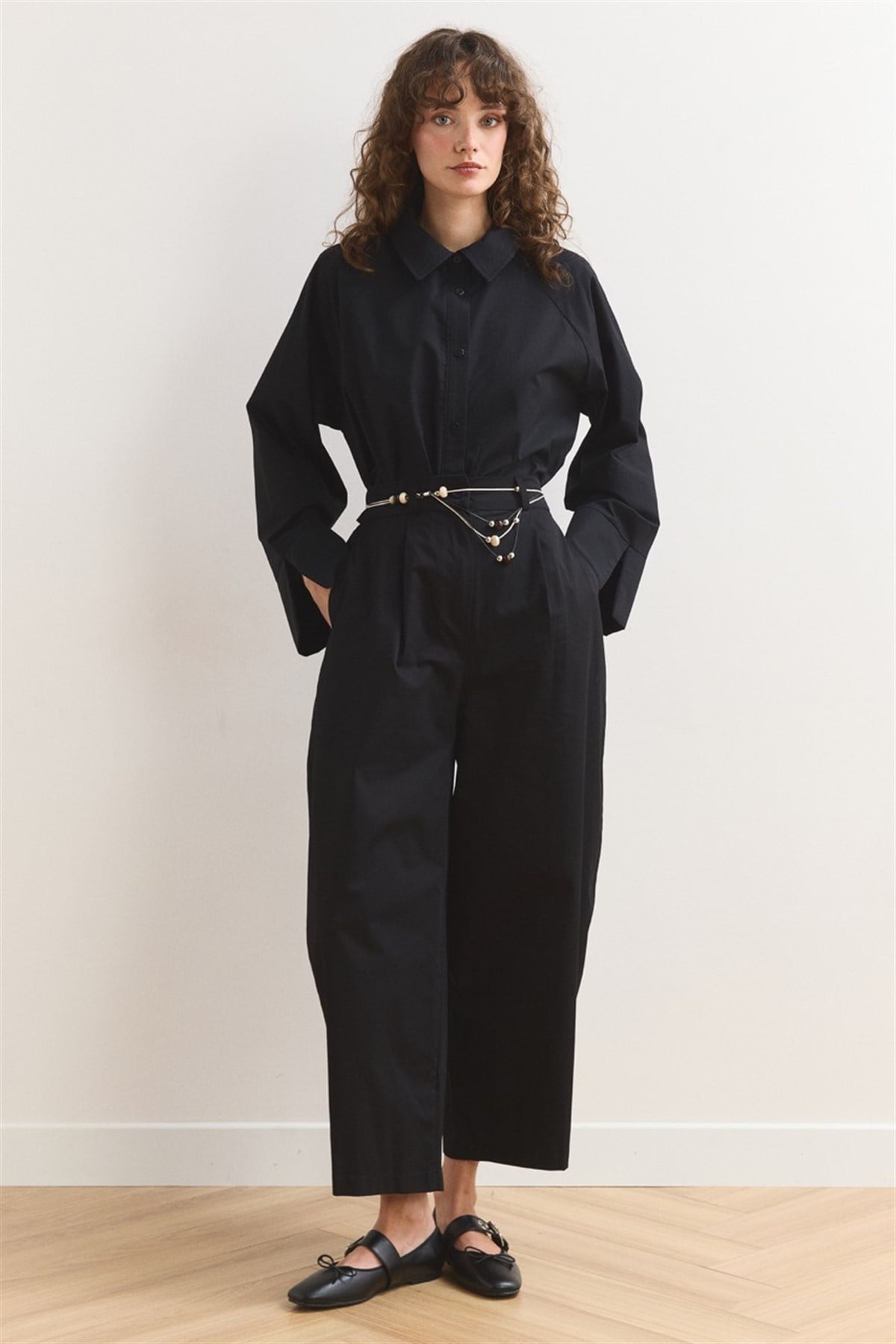 Wide Leg Gabardin Pantolon - Siyah