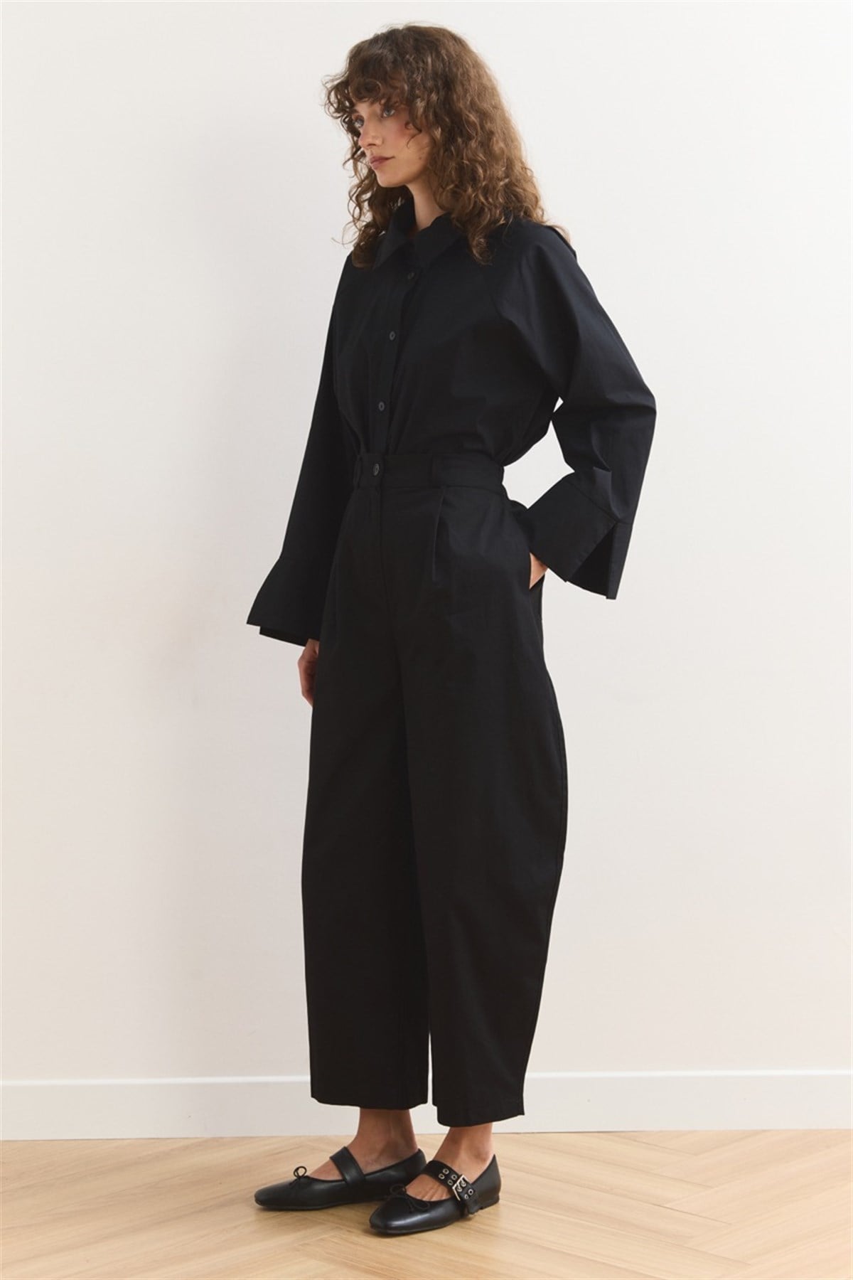 Wide Leg Gabardin Pantolon - Siyah