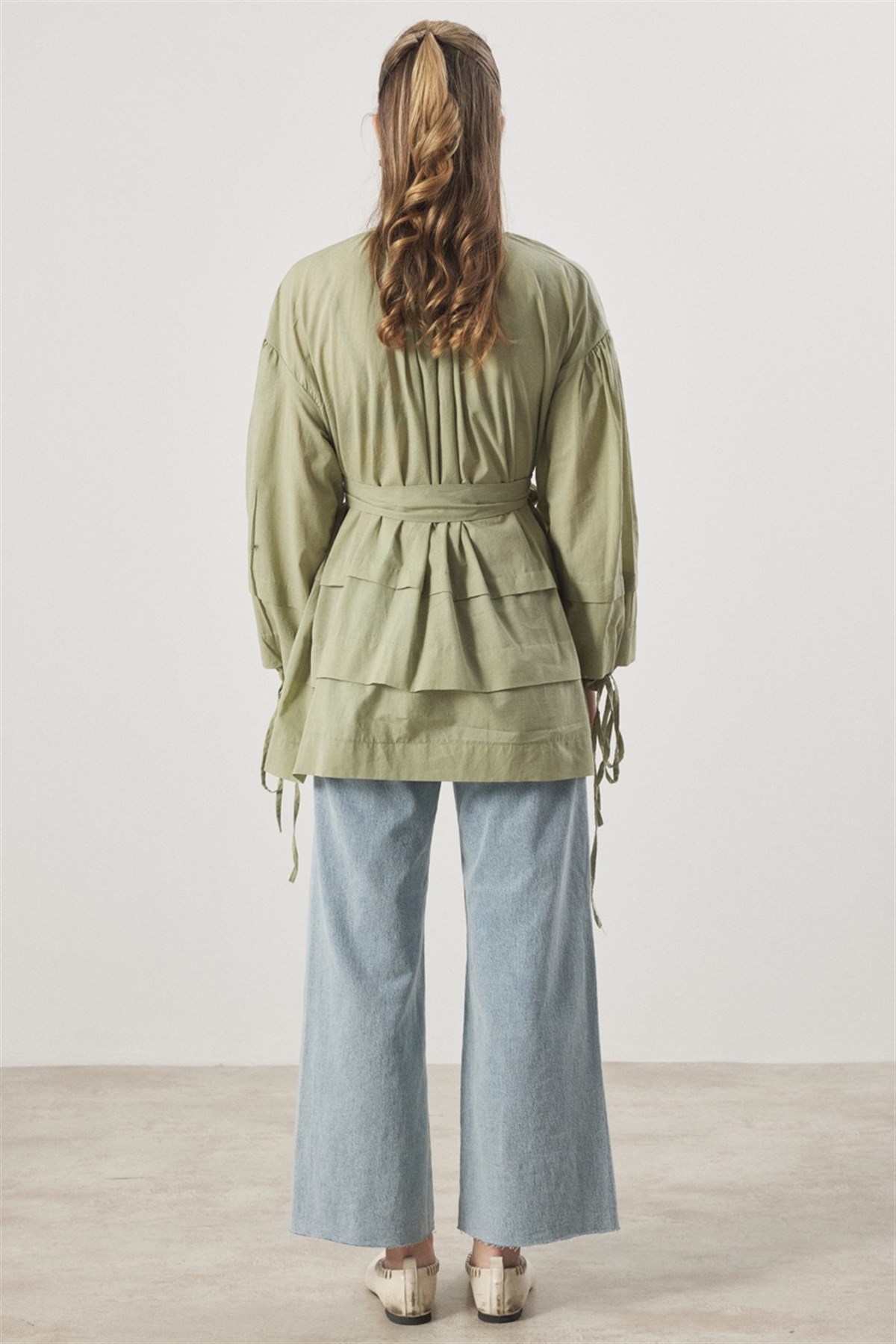 Yaka Biye Geniş Nervürlü Gömlek - Çağla