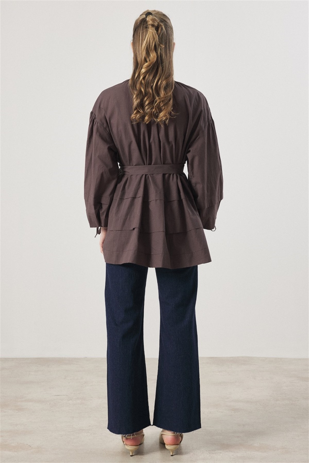 Yaka Biye Geniş Nervürlü Gömlek - Kahve