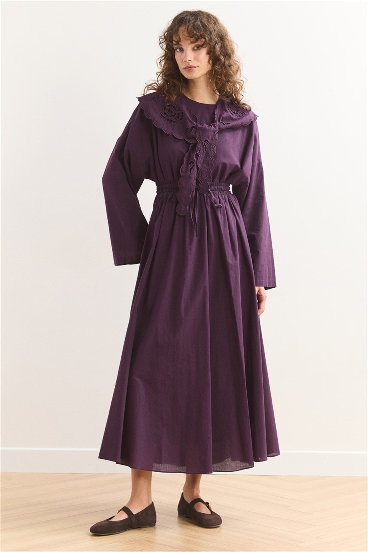 Yaka Nakış Detaylı Vual Etek Takım - Mürdüm