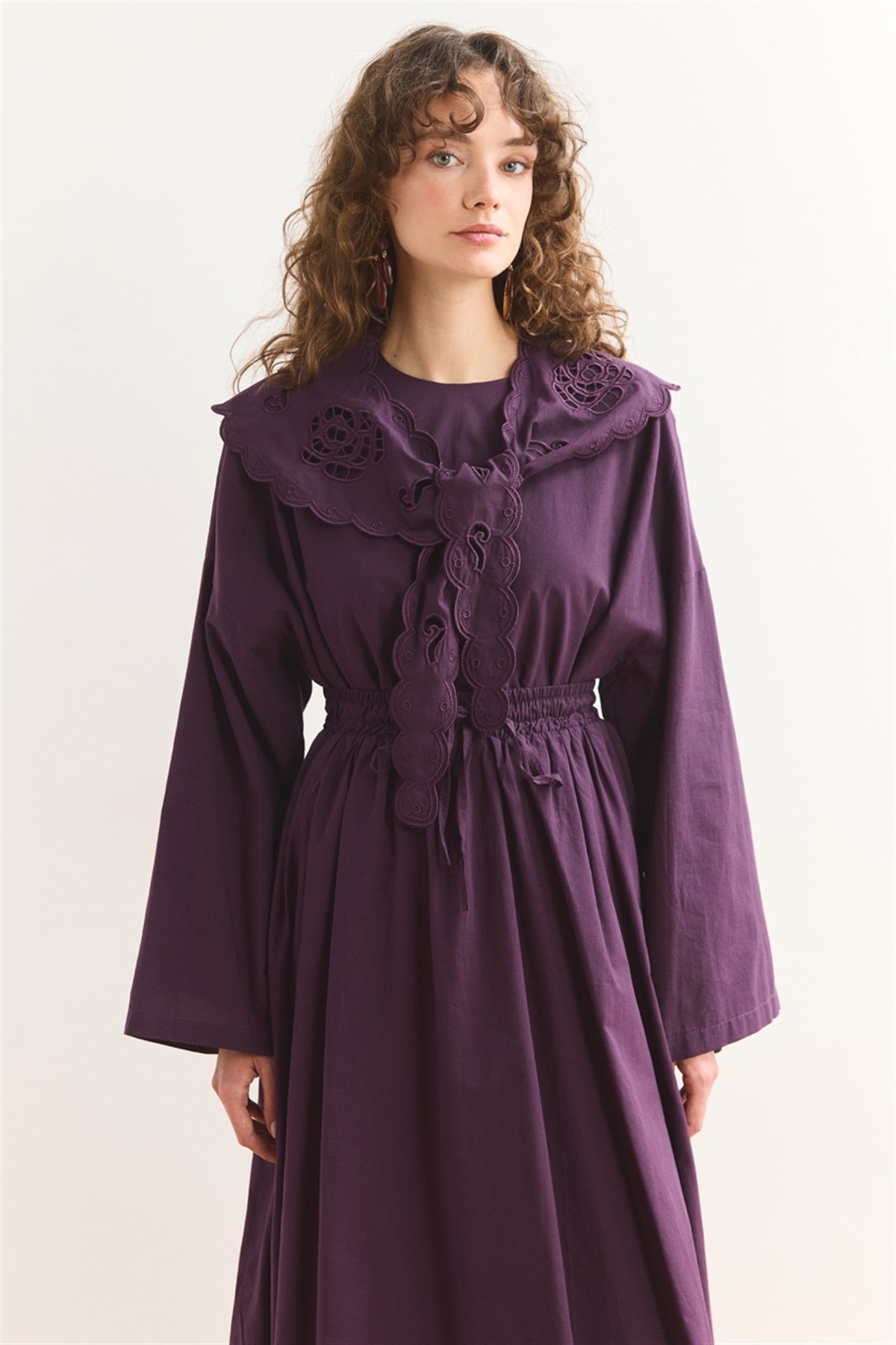 Yaka Nakış Detaylı Vual Etek Takım - Mürdüm